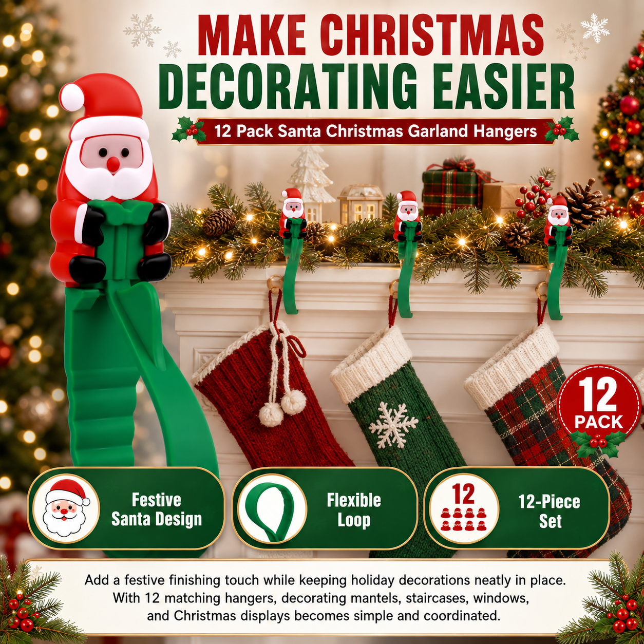 🔥Last 75pcs🎉-🎄🎅 Santa Claus Adhesive Hooks (12-Pack) — no drills, no nails, just peel, stick, and hang