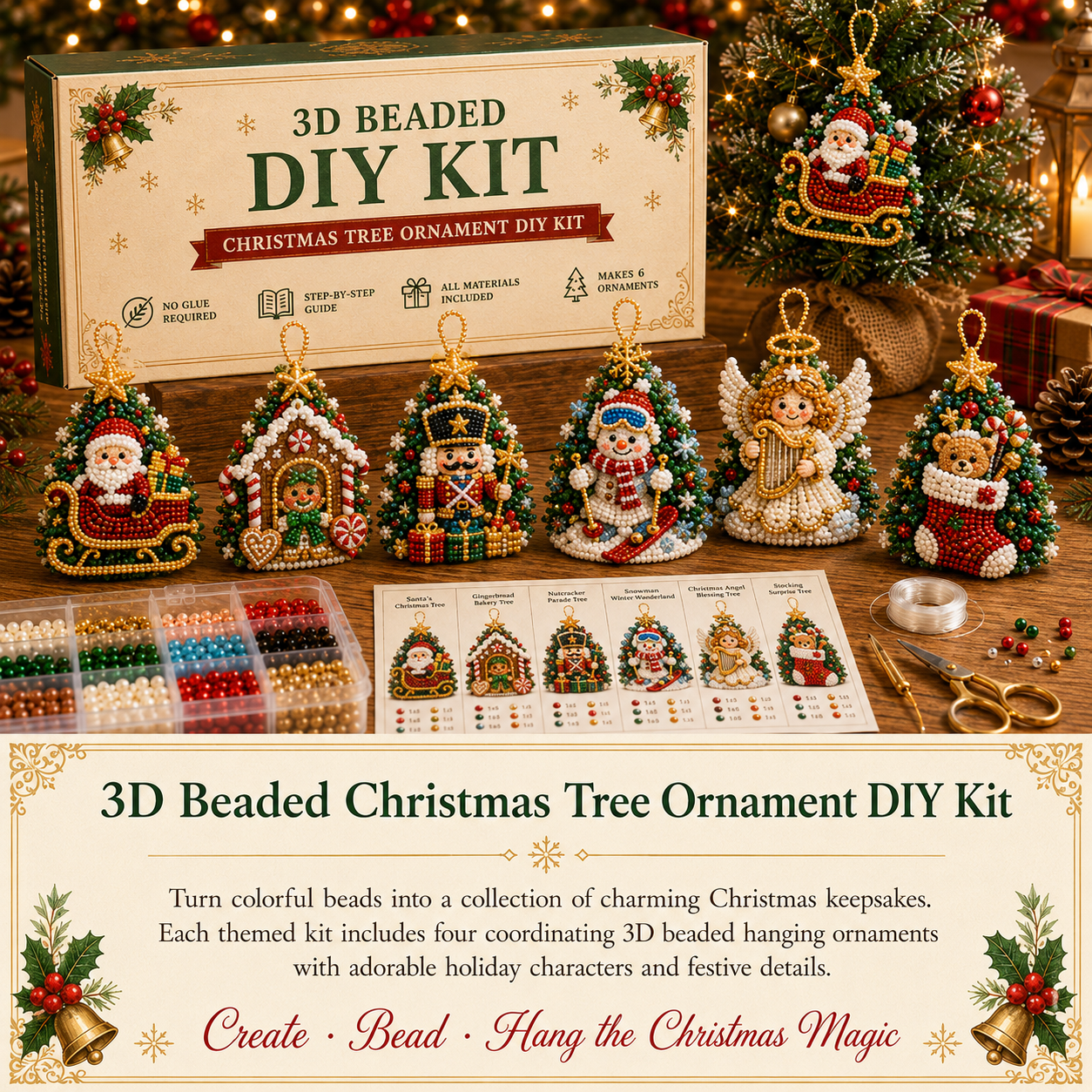 🎄 3D Beaded Christmas Tree Ornament DIY Kit