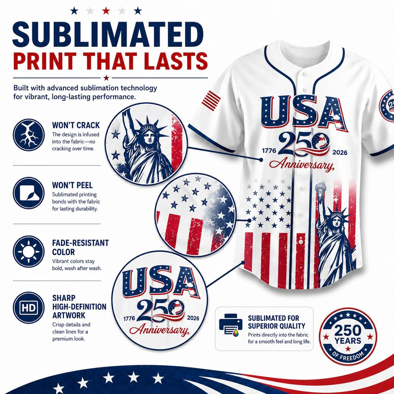 🔥250th Anniversary 70% OFF -🎆⚾250th Anniversary Patriotic Jersey — A Perfect 4th of July Outfit