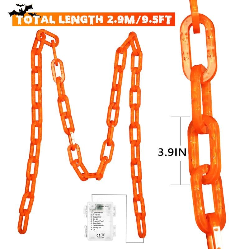 Product Introduction of Halloween Decoration Battery Light String - 10ft 160 LED Plastic Chain Light String, Waterproof, 8 Lighting Modes and Timer Function (Orange) US Patented Product 3