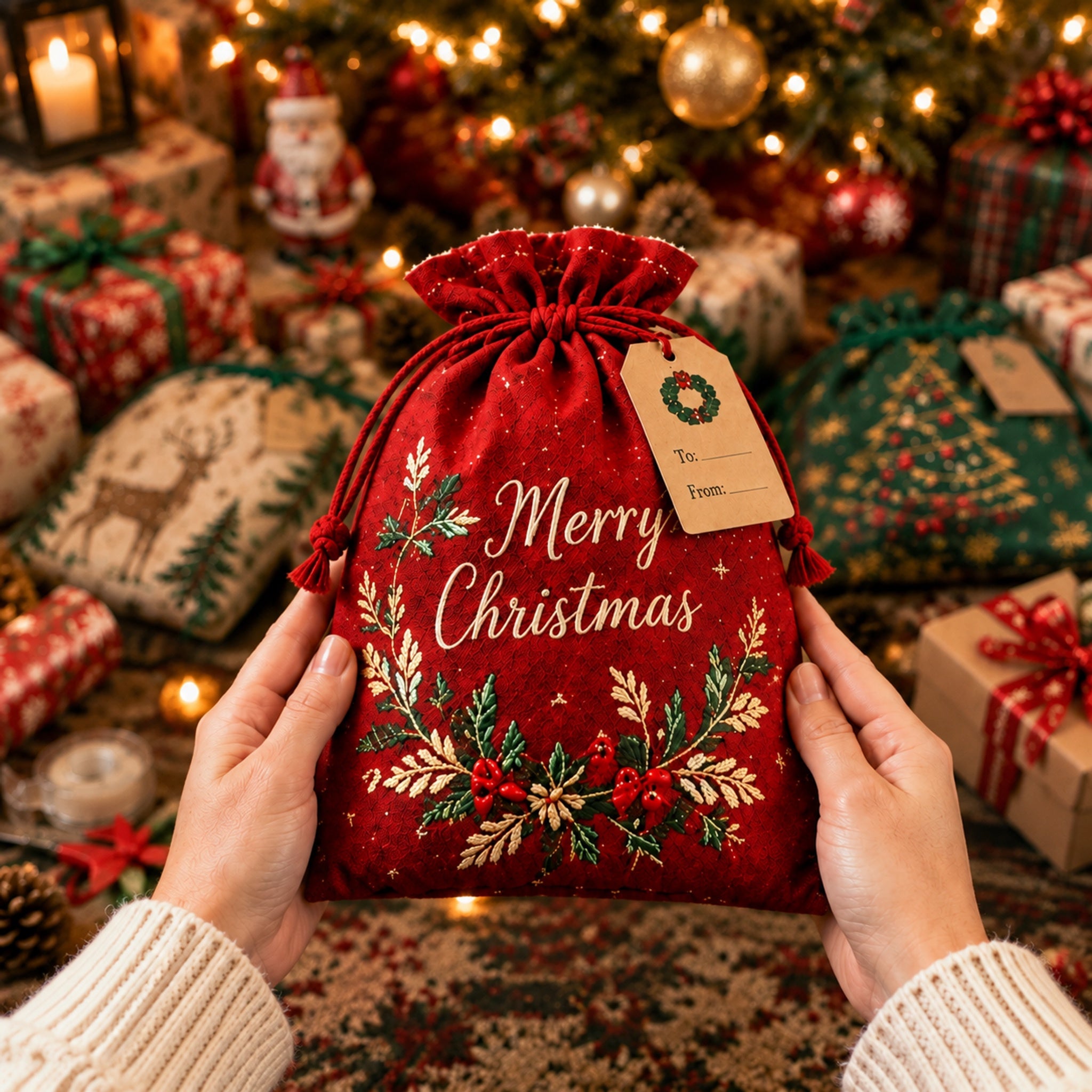 🔥Last 75pcs🎉-🎄🎁Christmas Gift Sacks 6-Pack – Reusable Linen Drawstring Gift Bags with Tags 