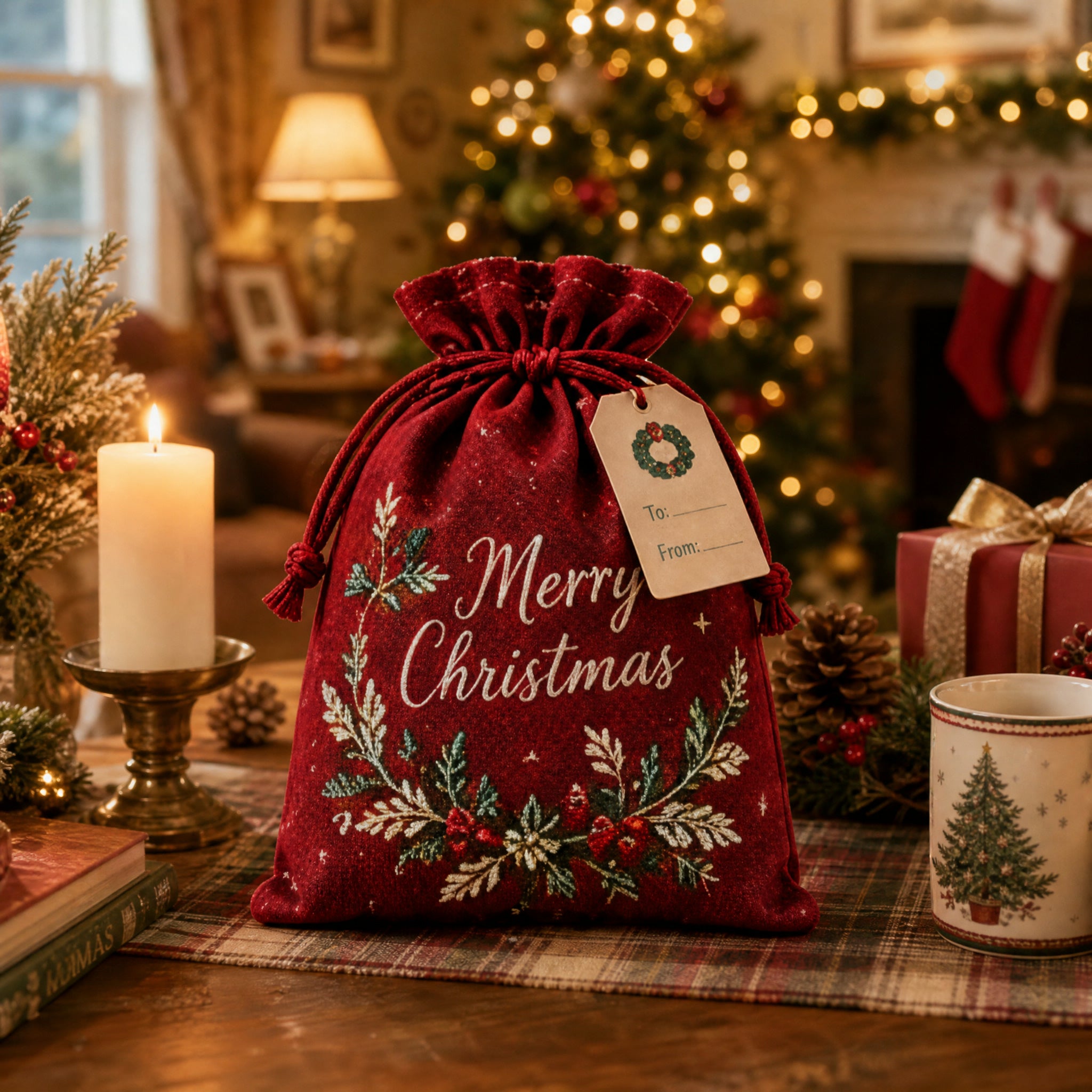 🔥Last 75pcs🎉-🎄🎁Christmas Gift Sacks 6-Pack – Reusable Linen Drawstring Gift Bags with Tags 
