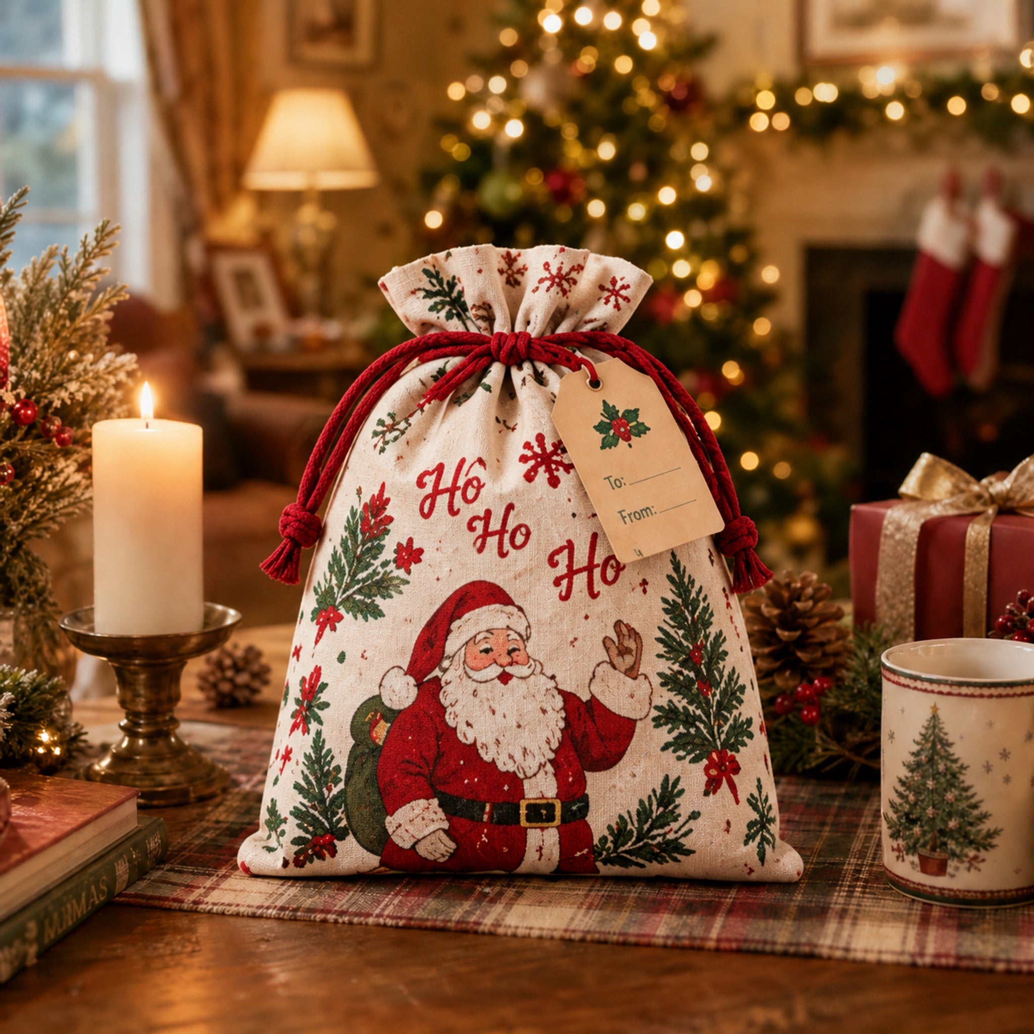 🔥Last 75pcs🎉-🎄🎁Christmas Gift Sacks 6-Pack – Reusable Linen Drawstring Gift Bags with Tags 