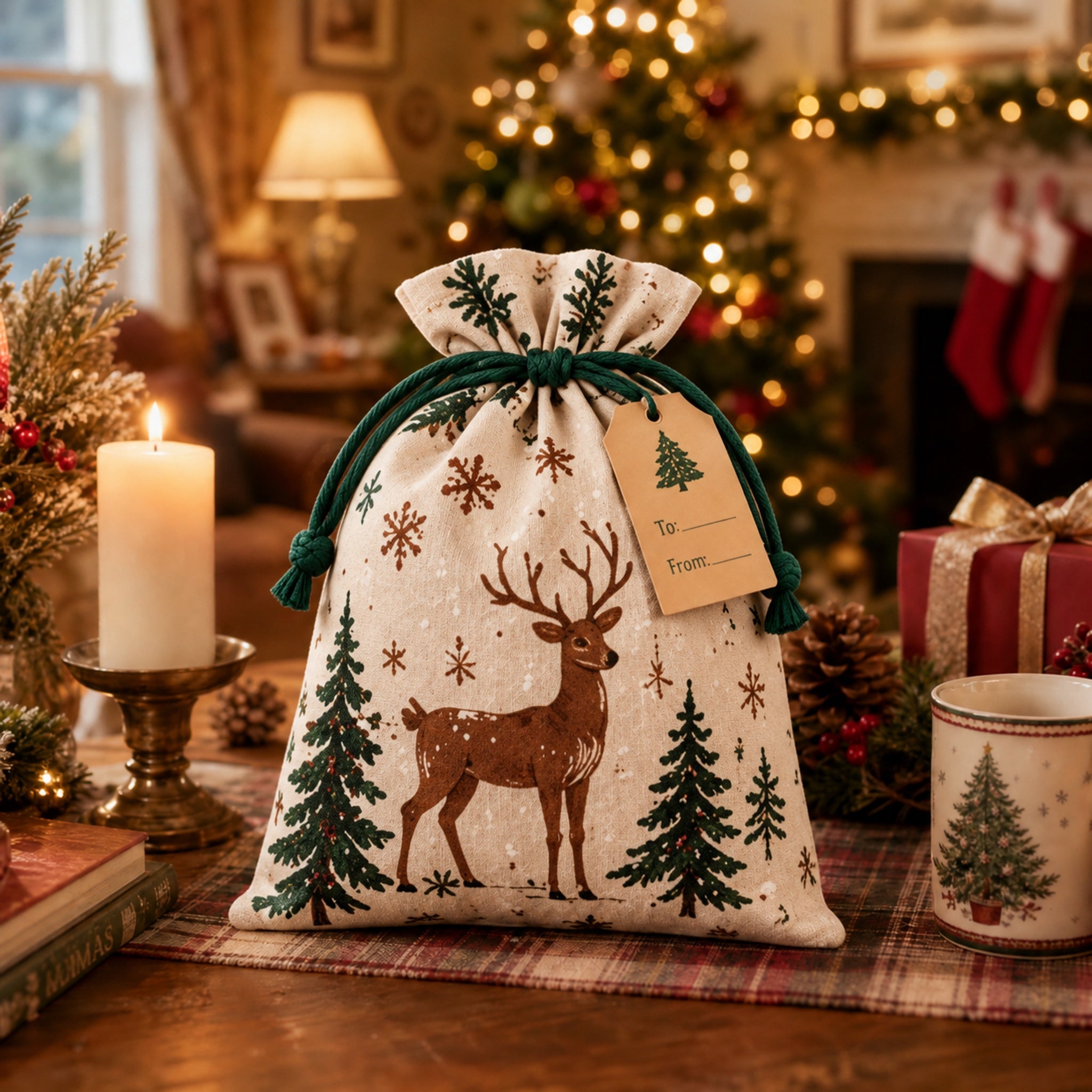 🔥Last 75pcs🎉-🎄🎁Christmas Gift Sacks 6-Pack – Reusable Linen Drawstring Gift Bags with Tags 