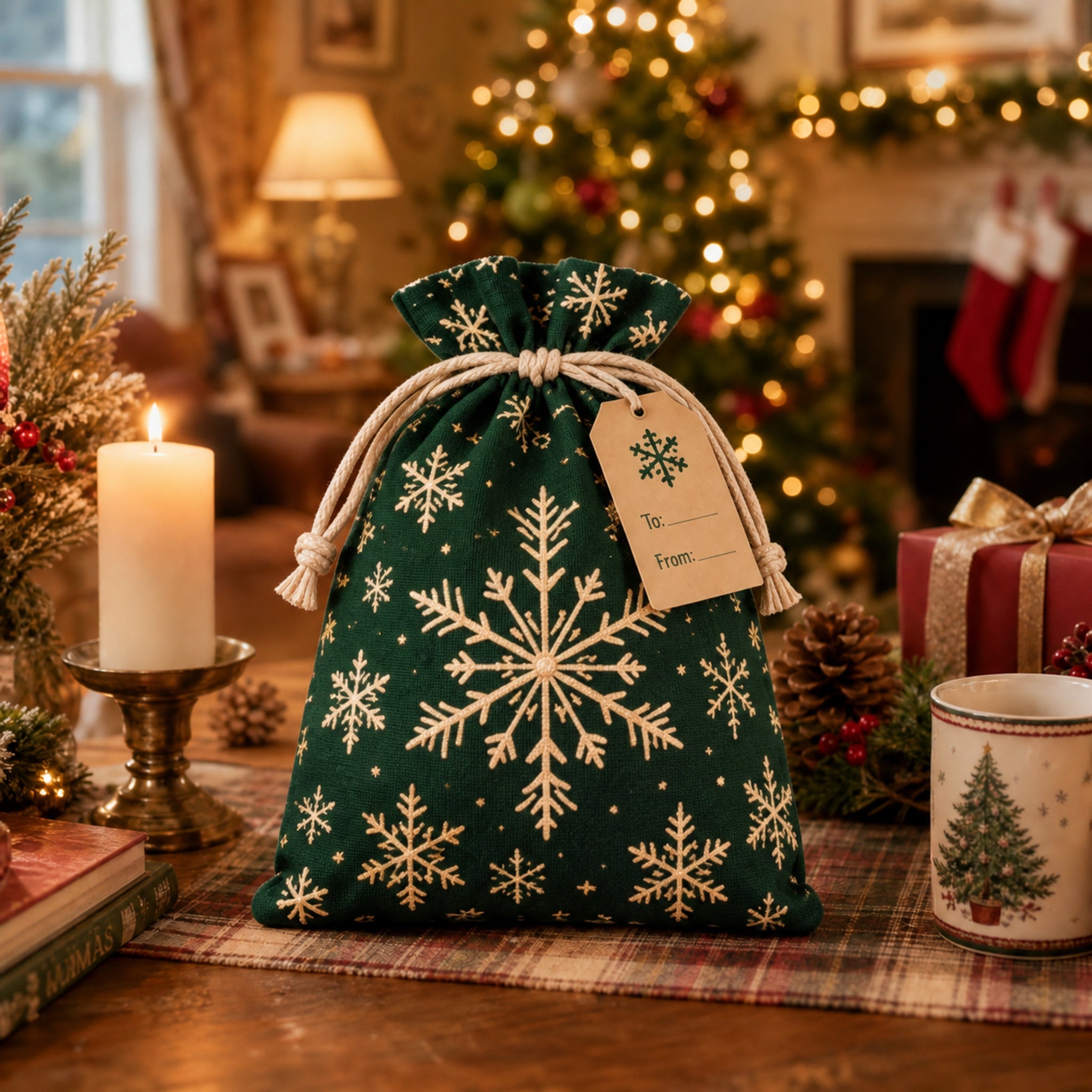 🔥Last 75pcs🎉-🎄🎁Christmas Gift Sacks 6-Pack – Reusable Linen Drawstring Gift Bags with Tags 