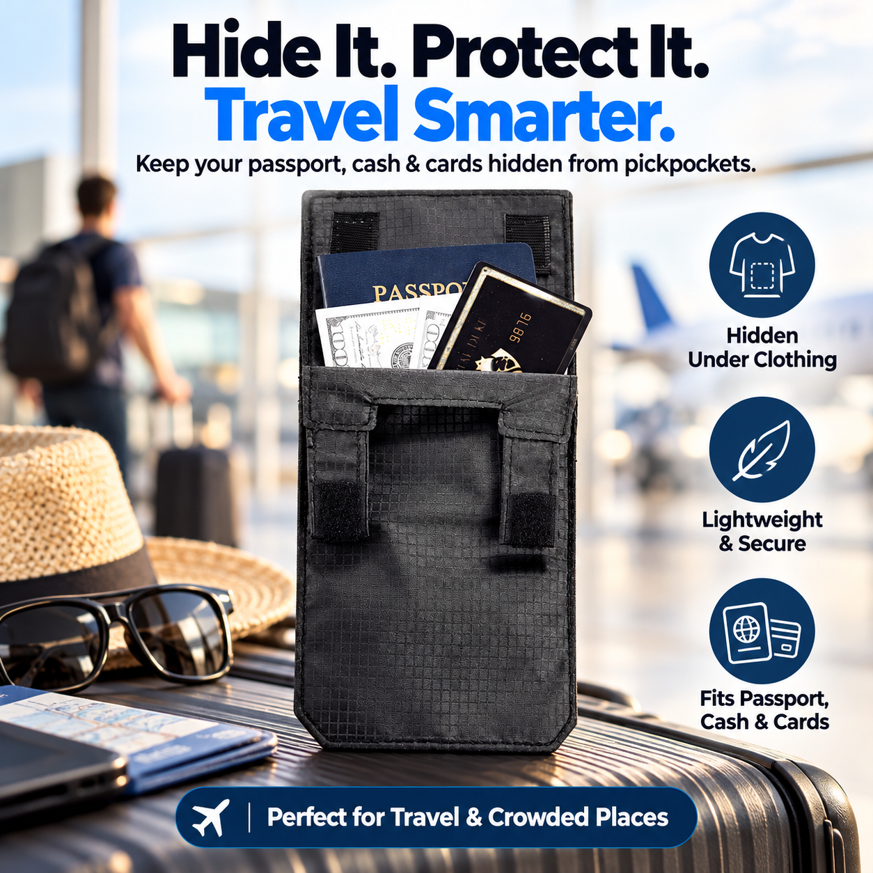✈️ Hidden Anti-Theft Passport Pouch – Slim Travel Security Belt Wallet for Cash, Cards & Documents
