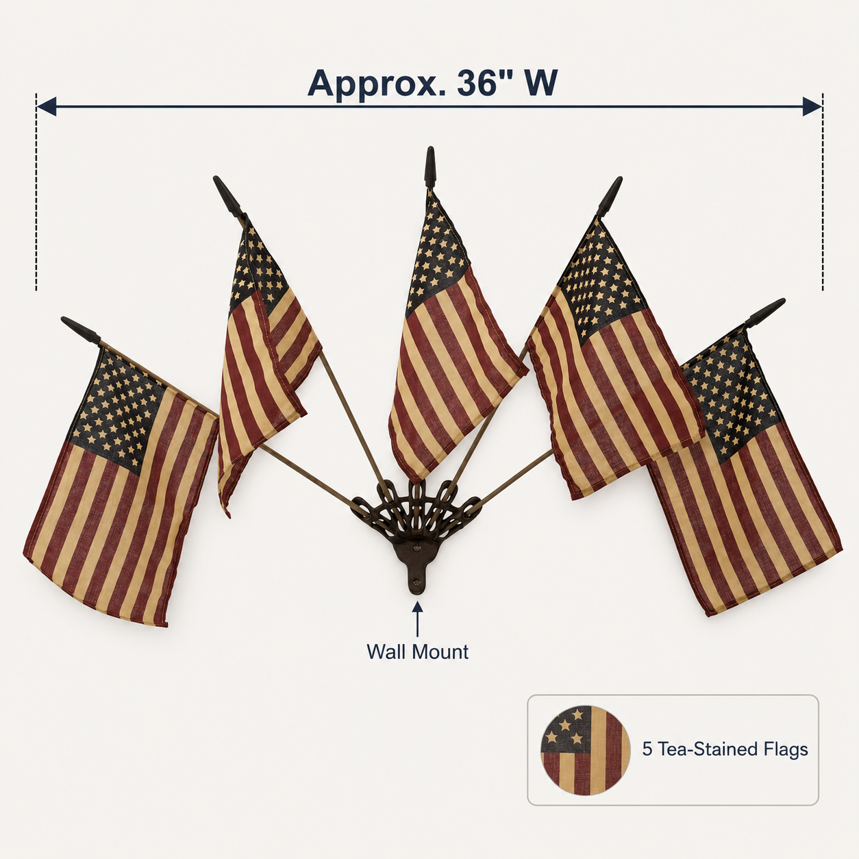 🇺🇸 Celebrate America's 250th Anniversary🎉 | Five Tea-Stained Flags Rustic Cast Iron Wall Display