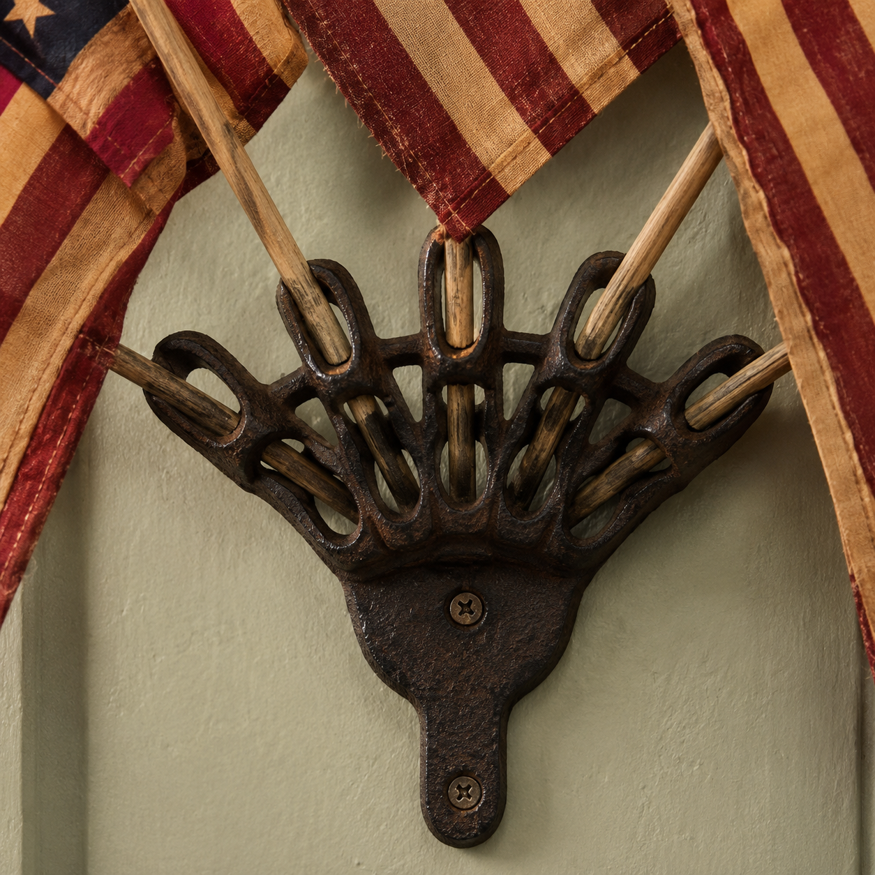 🇺🇸 Celebrate America's 250th Anniversary🎉 | Five Tea-Stained Flags Rustic Cast Iron Wall Display