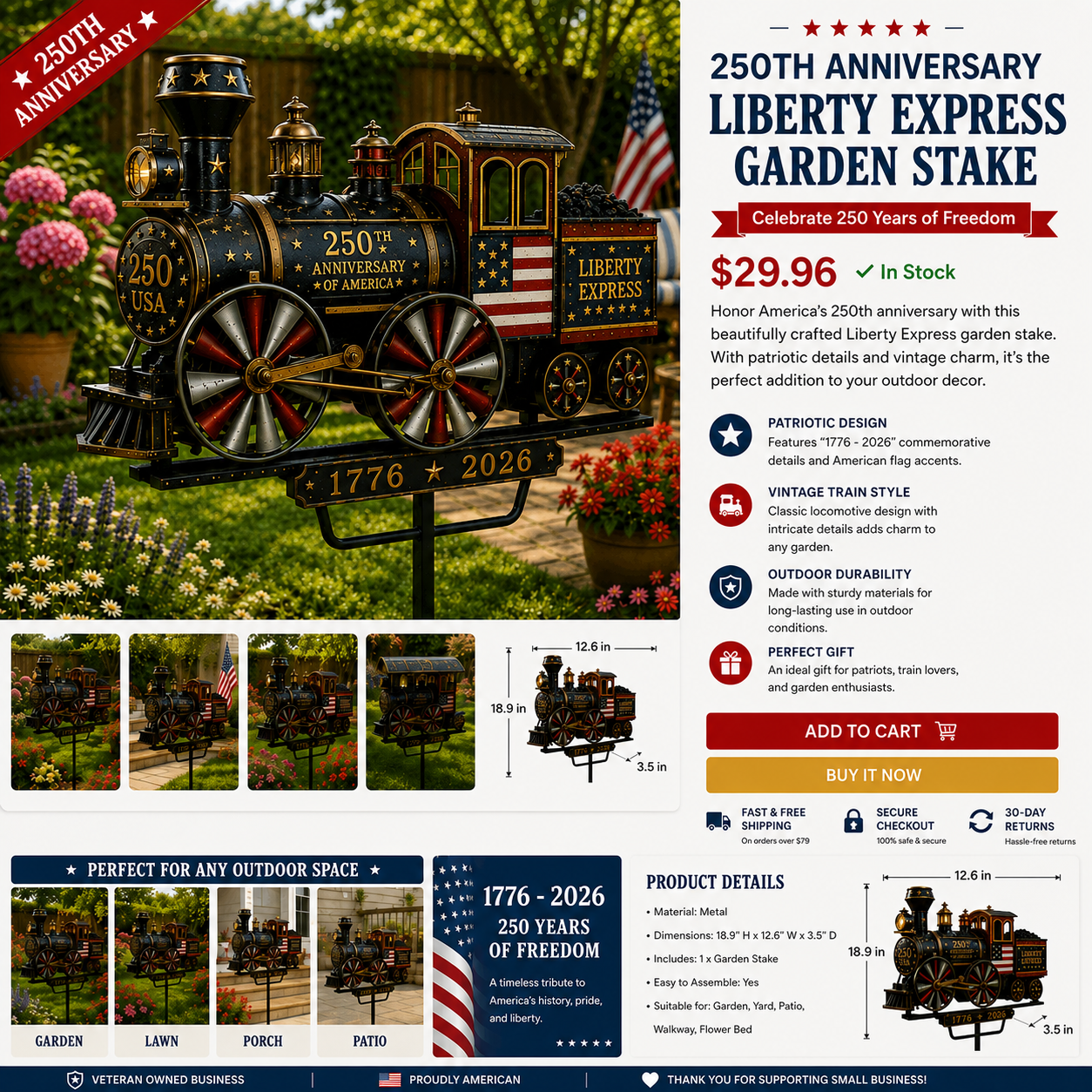 🔥Limited time 50% OFF - 🚂USA 250 “Liberty Express” Train Garden Wind Spinner -✈️ (Buy Two Free Shipping)