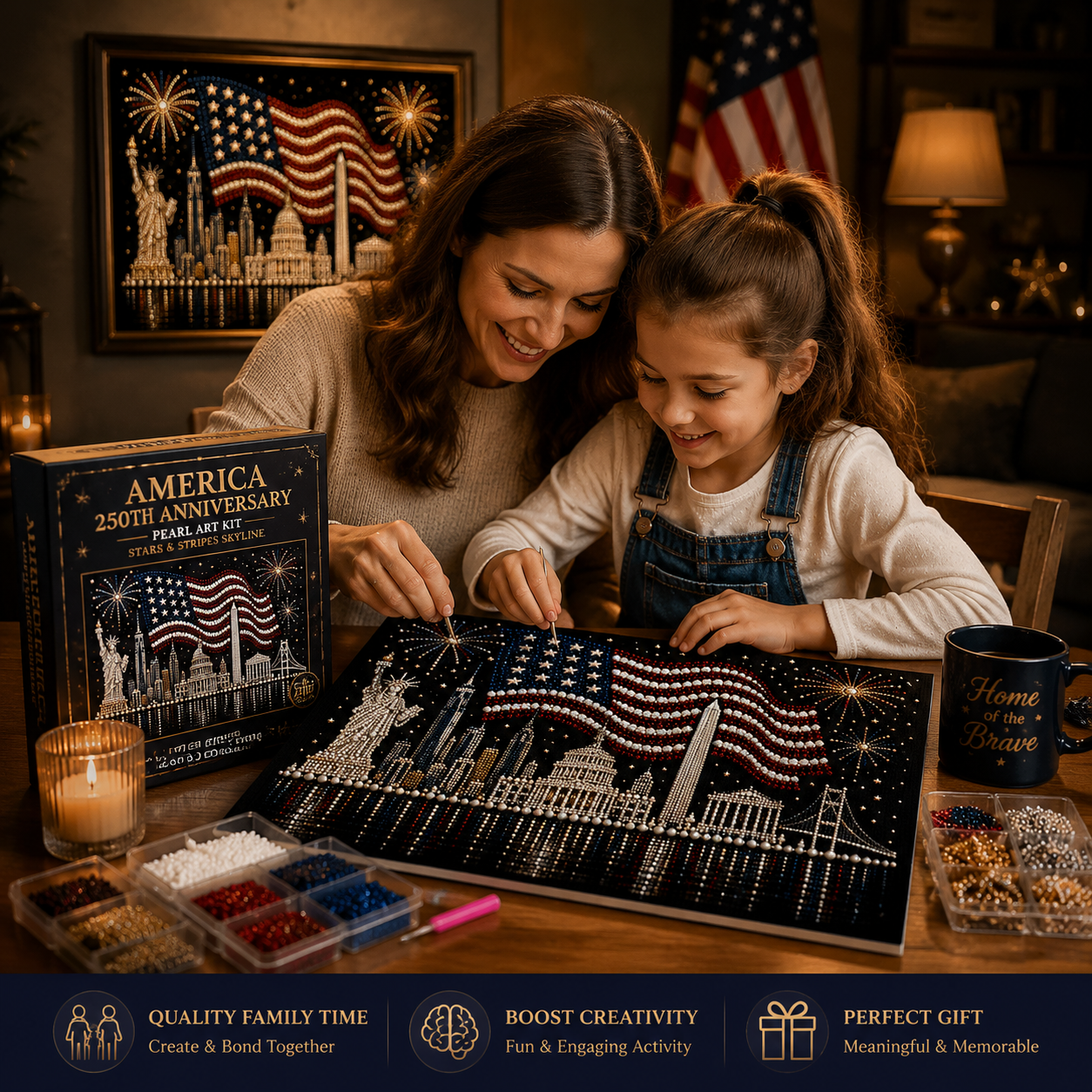 🔥Limited time 70% OFF - 🦅America 250th Anniversary Pearl Art Kit – Stars & Stripes Skyline Limited Edition