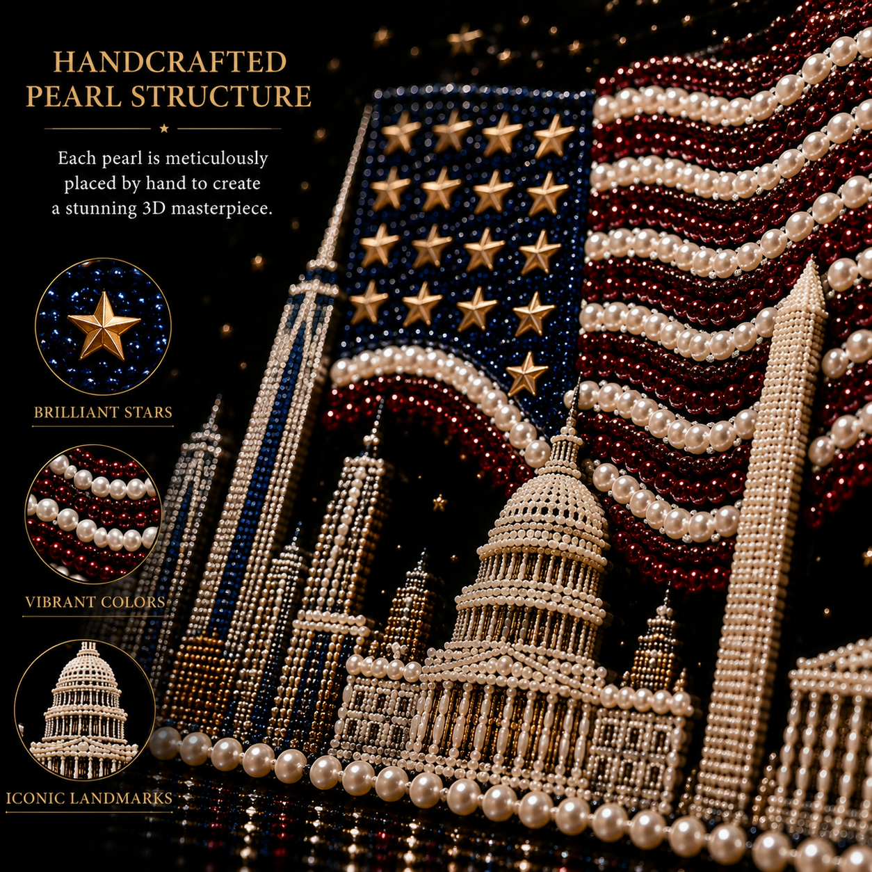 🔥Limited time 70% OFF - 🦅America 250th Anniversary Pearl Art Kit – Stars & Stripes Skyline Limited Edition