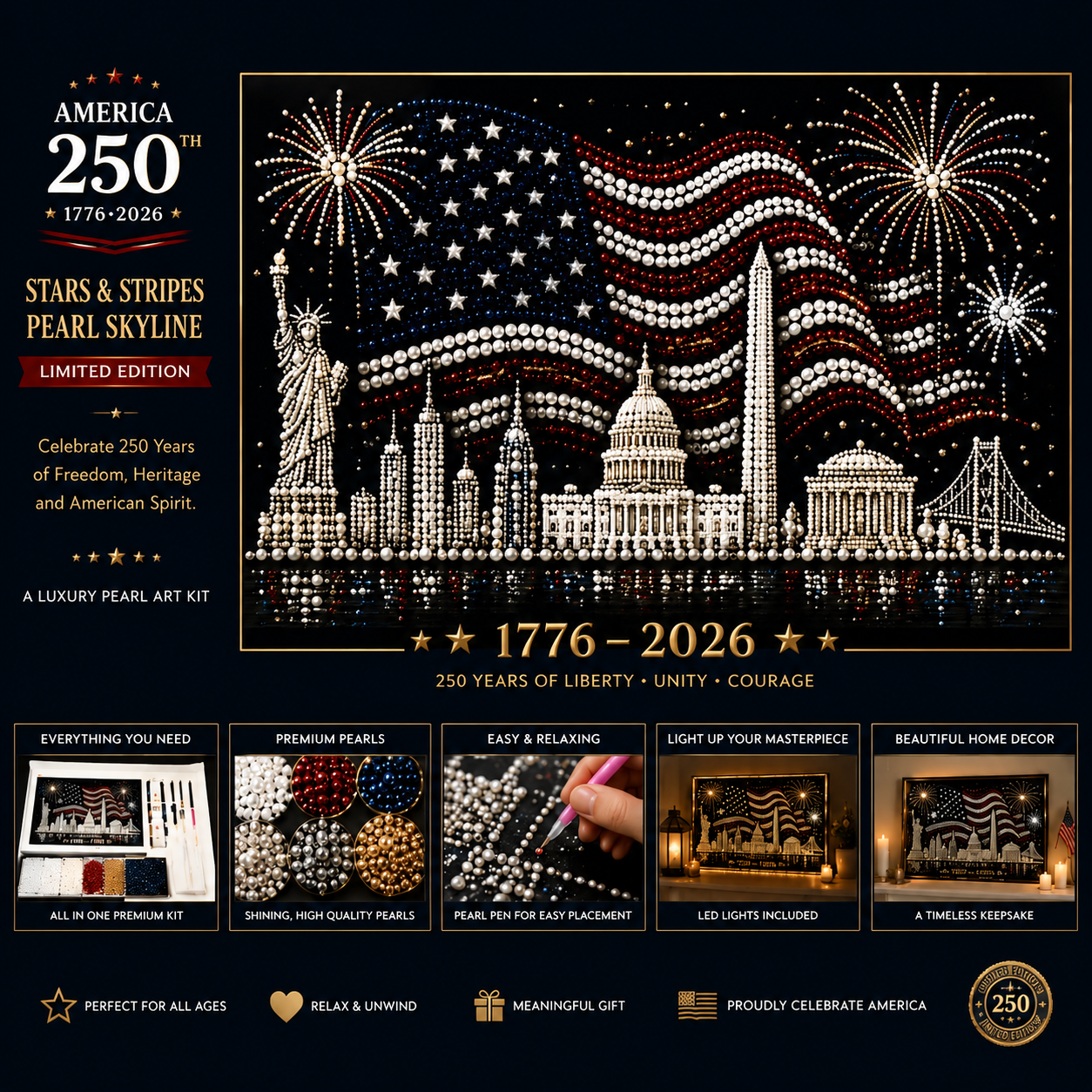 🔥Limited time 70% OFF - 🦅America 250th Anniversary Pearl Art Kit – Stars & Stripes Skyline Limited Edition
