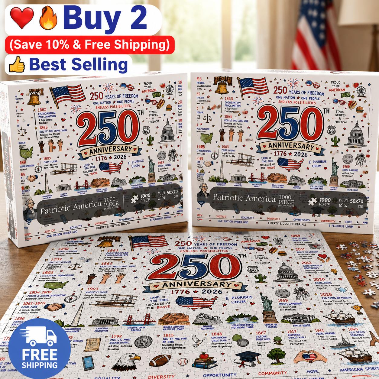 🔥250th Anniversary 70% OFF -🧩 Patriotic America Jigsaw Puzzle 1000 Pieces 🎁 Buy 2 Free Shipping
