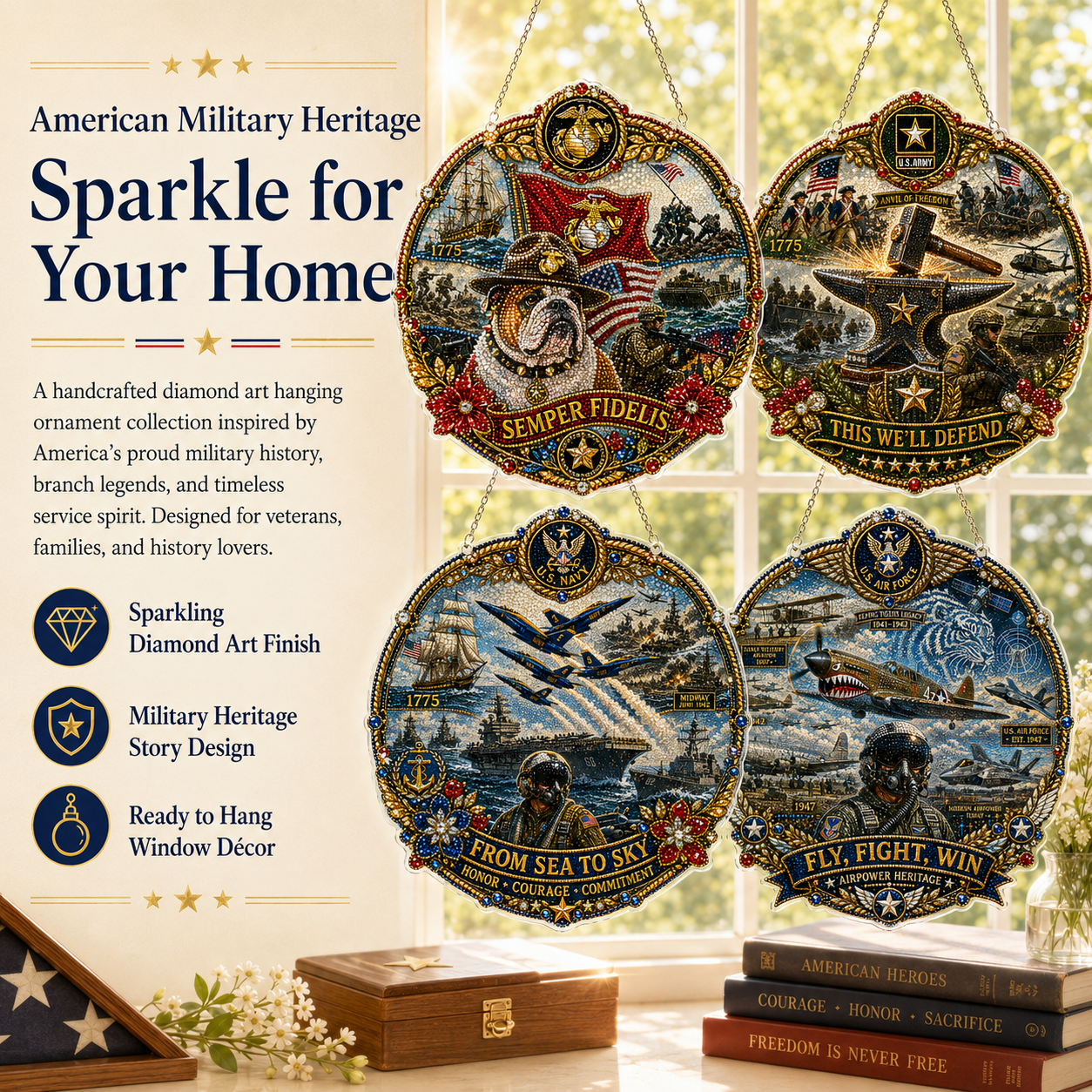 🔥Limited time 70% OFF -🦅✨American Military Heritage Diamond Art Hanging Ornament Kit 