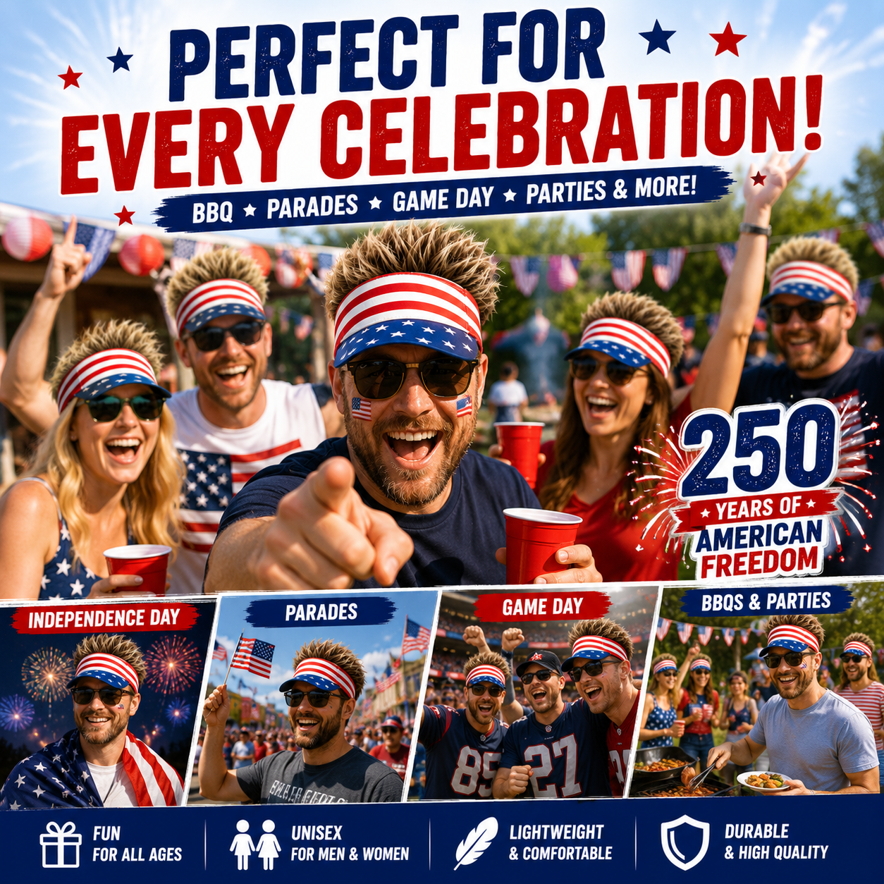 🎉American Flag Wig Hat - Celebrate 250 Years of American Heritage in Style!