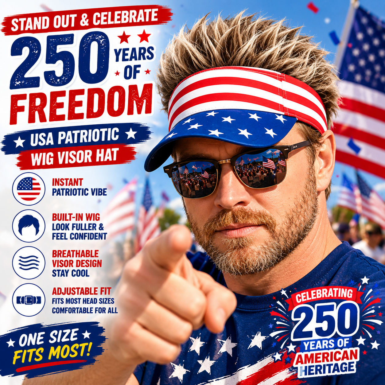 🎉American Flag Wig Hat - Celebrate 250 Years of American Heritage in Style!