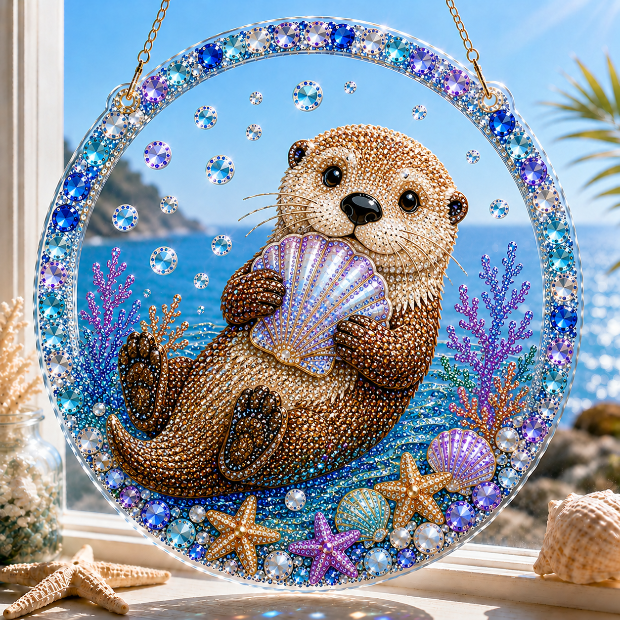 🧘Relaxing & Beginner-Friendly – 💎DIY Ocean Crystal Suncatcher Art Kit (❤Same as the Video)