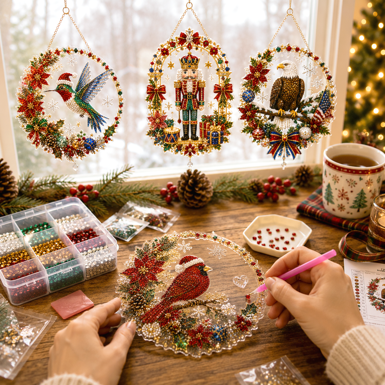 🧘Relaxing & Beginner-Friendly -💎Christmas Diamond Art Hanging Ornament Kit (❤Same as the Vedio)