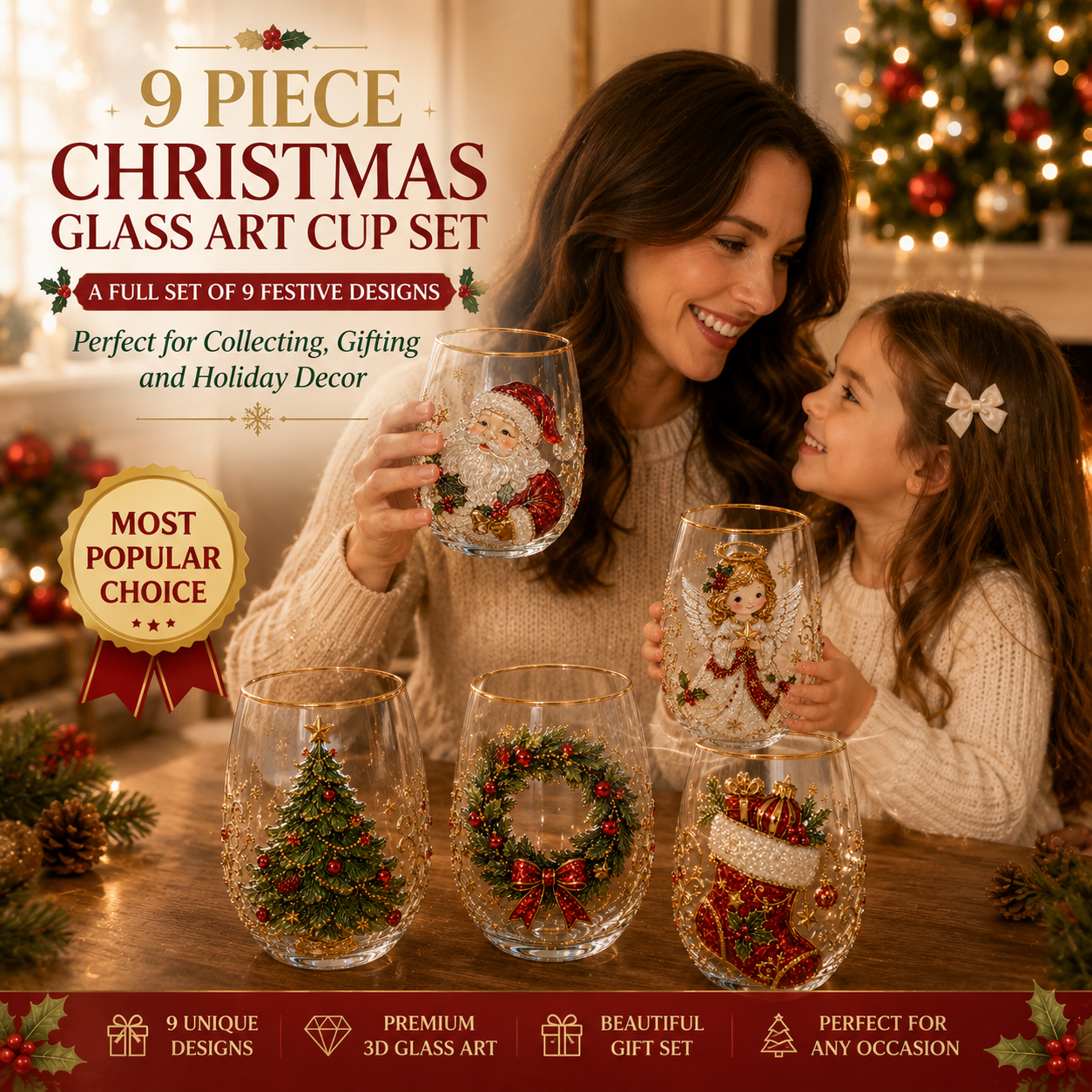 🔥Limited time 70% OFF -🎅3D Christmas Glass Art Cup | Luxury Raised Holiday Glassware for Drinks, Decor & Christmas Gifts 🎁