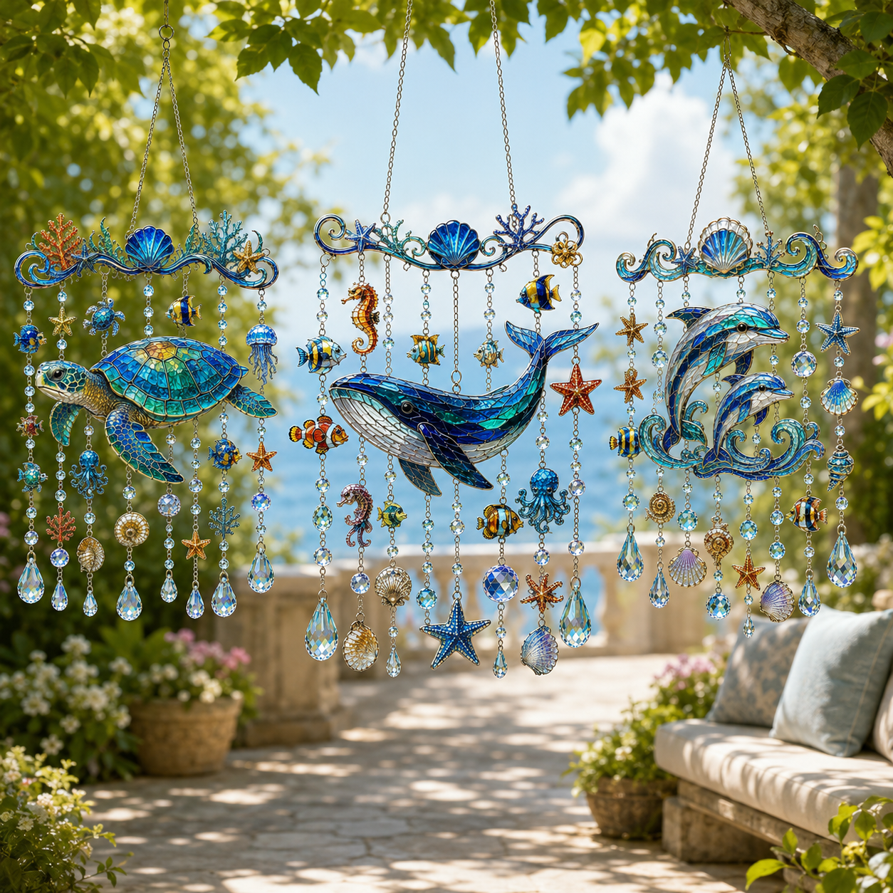 🔥Limited time 70% OFF -🐋 Ocean-Themed Crystal Wind Chime – Bring the Ocean Glow to Your Garden