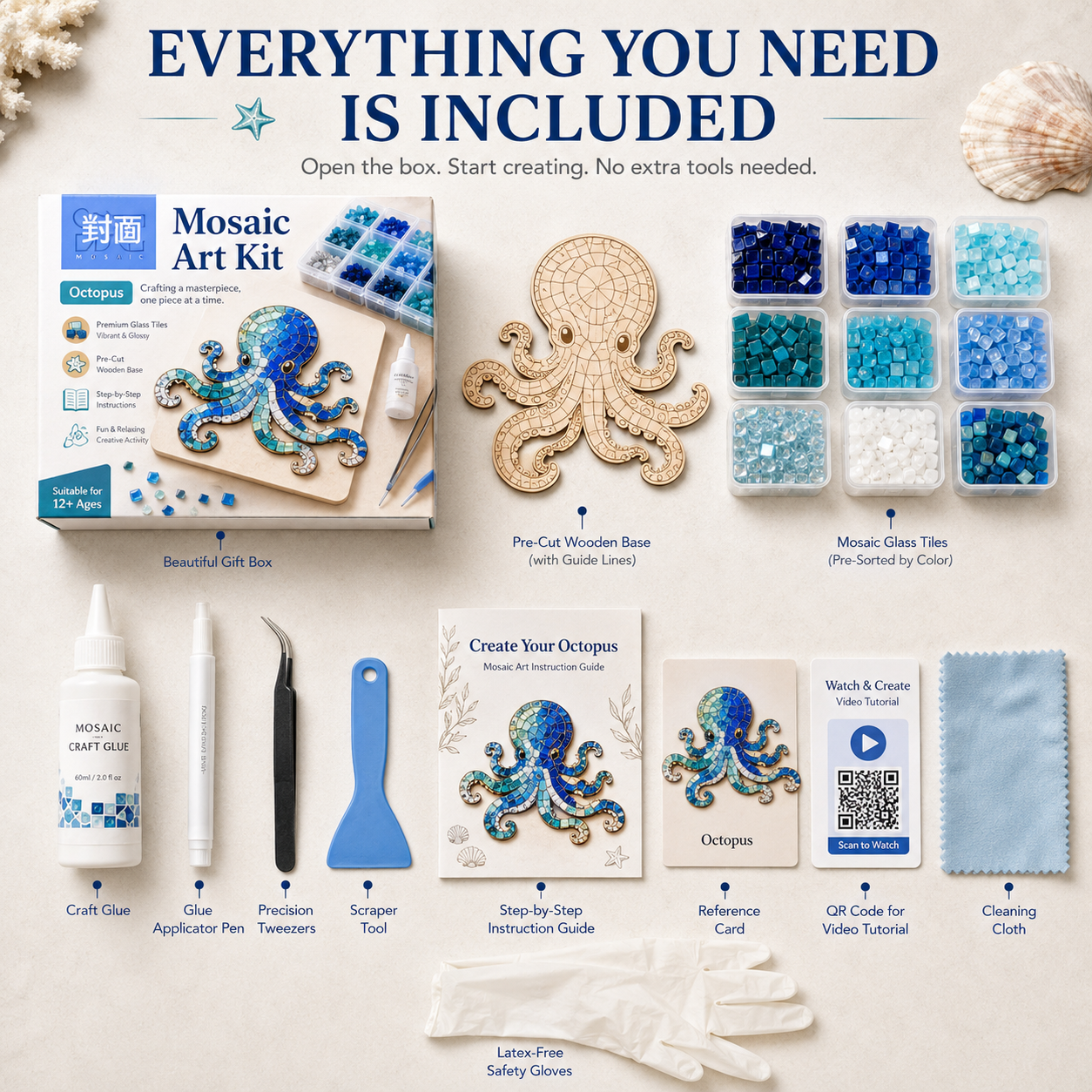 🔥Limited time 70% OFF -🌊💙 Octopus Mosaic Kit | Beginner-Friendly DIY Glass Craft with Step-by-Step Instructions