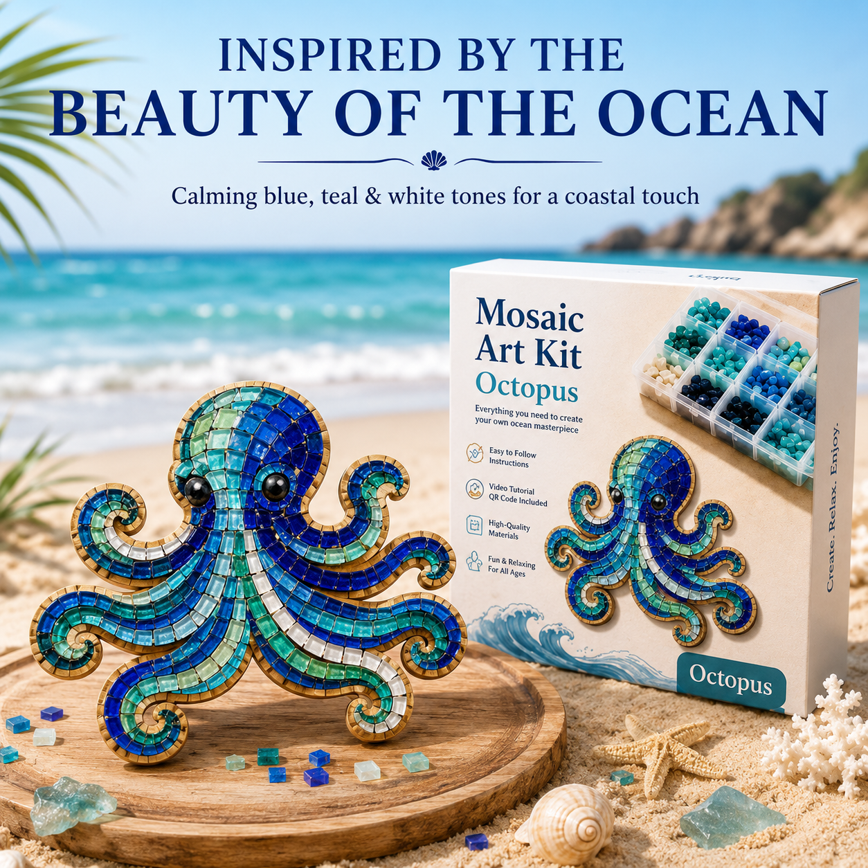🔥Limited time 70% OFF -🌊💙 Octopus Mosaic Kit | Beginner-Friendly DIY Glass Craft with Step-by-Step Instructions