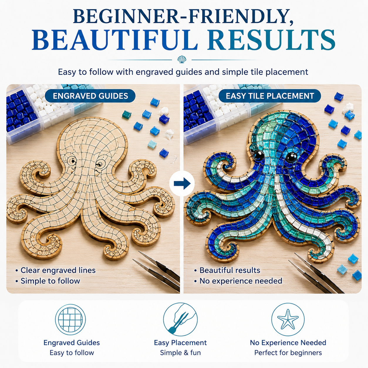 🔥Limited time 70% OFF -🌊💙 Octopus Mosaic Kit | Beginner-Friendly DIY Glass Craft with Step-by-Step Instructions
