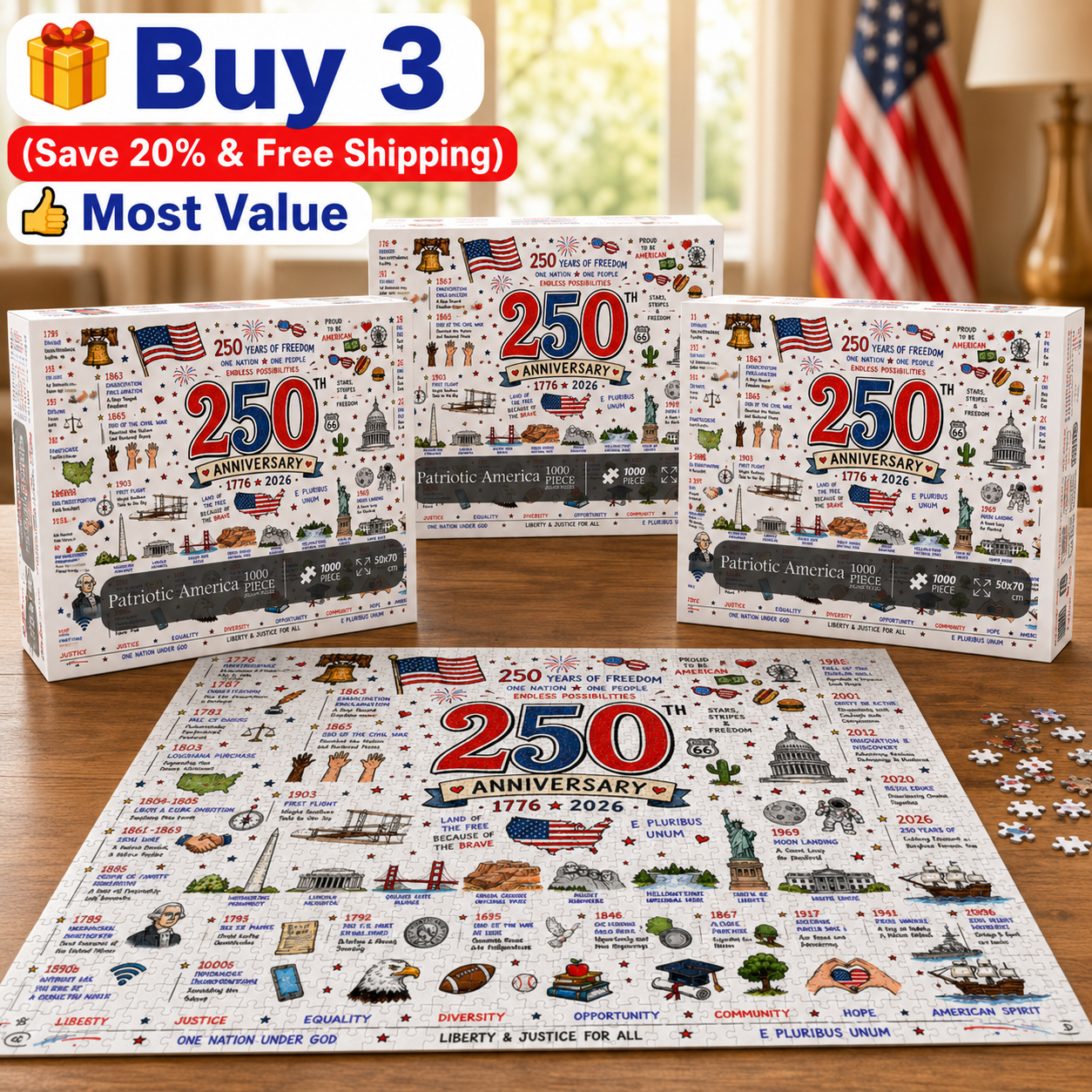 🔥250th Anniversary 70% OFF -🧩 Patriotic America Jigsaw Puzzle 1000 Pieces 🎁 Buy 2 Free Shipping