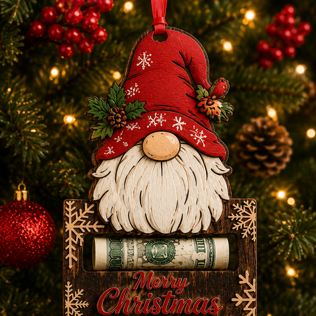 🔥Last 40pcs🎉-✨🎄 Wooden Christmas Cash Gift Holder Ornament – Make Cash Feel Like a Real Christmas Gift