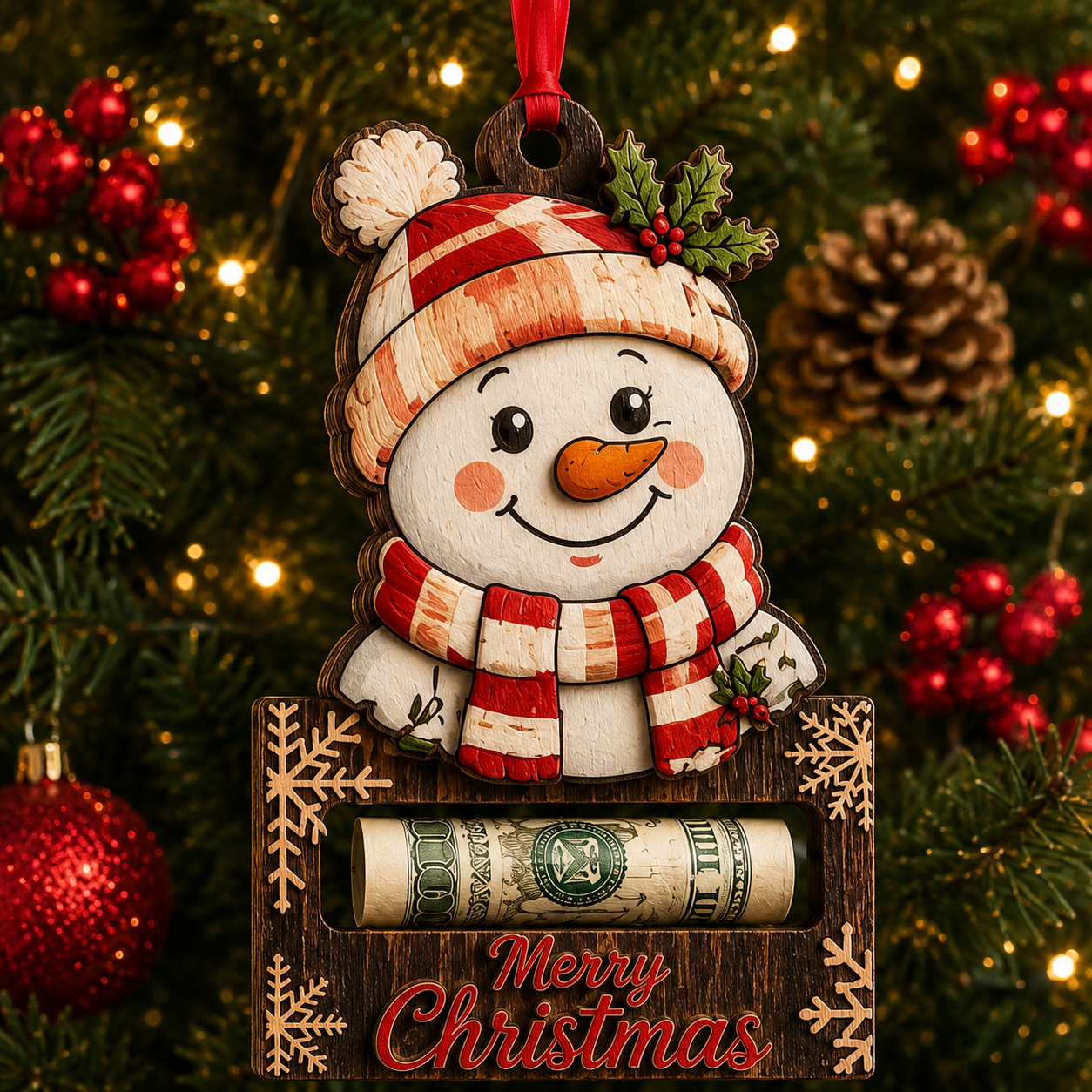 🔥Last 40pcs🎉-✨🎄 Wooden Christmas Cash Gift Holder Ornament – Make Cash Feel Like a Real Christmas Gift