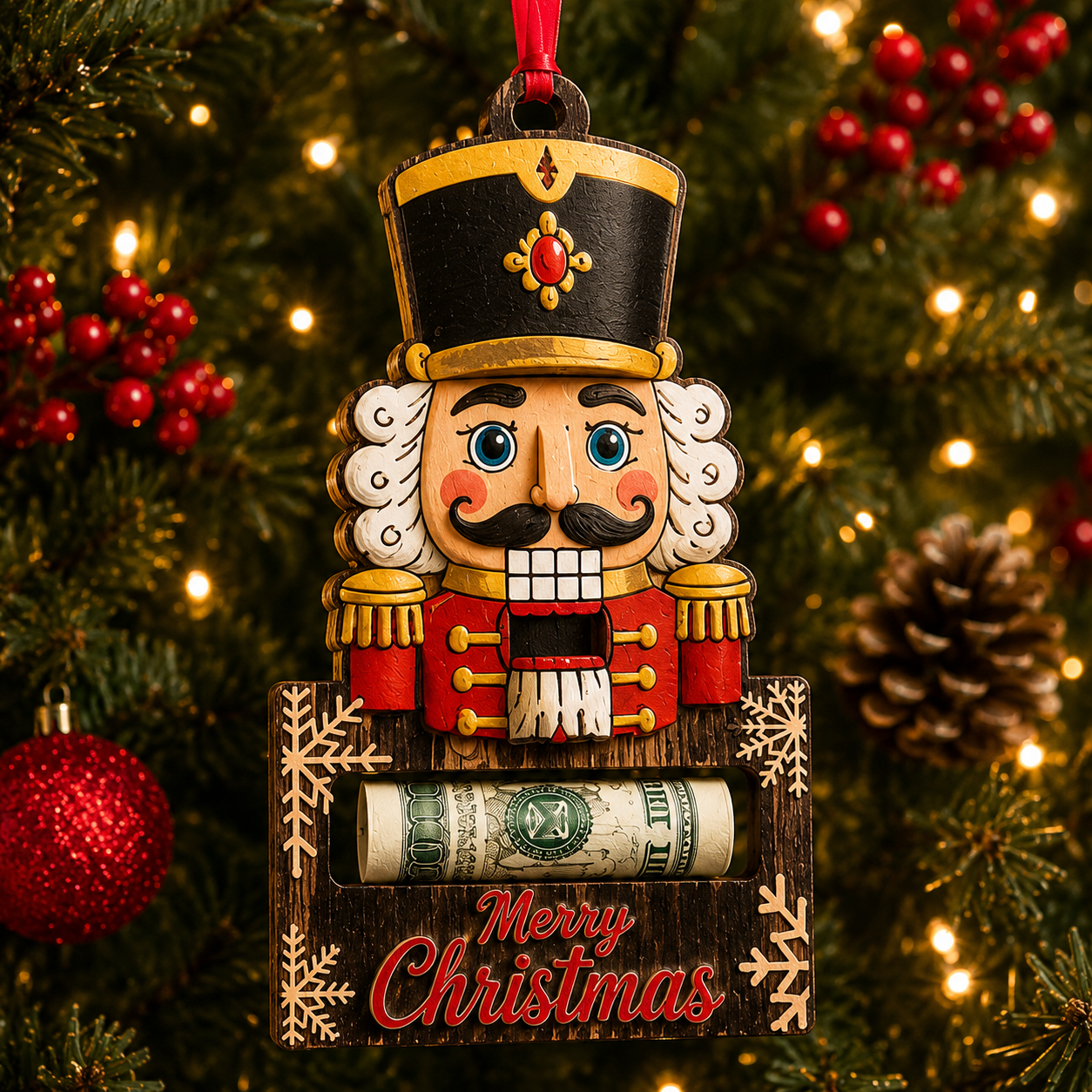 🔥Last 40pcs🎉-✨🎄 Wooden Christmas Cash Gift Holder Ornament – Make Cash Feel Like a Real Christmas Gift