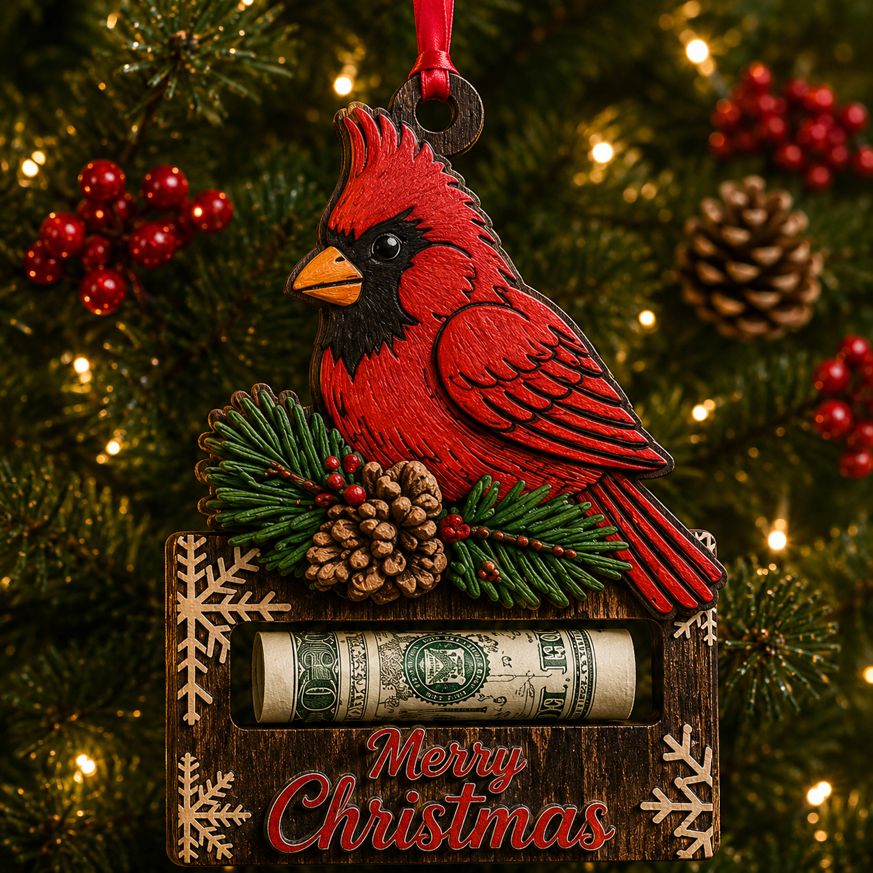 🔥Last 40pcs🎉-✨🎄 Wooden Christmas Cash Gift Holder Ornament – Make Cash Feel Like a Real Christmas Gift