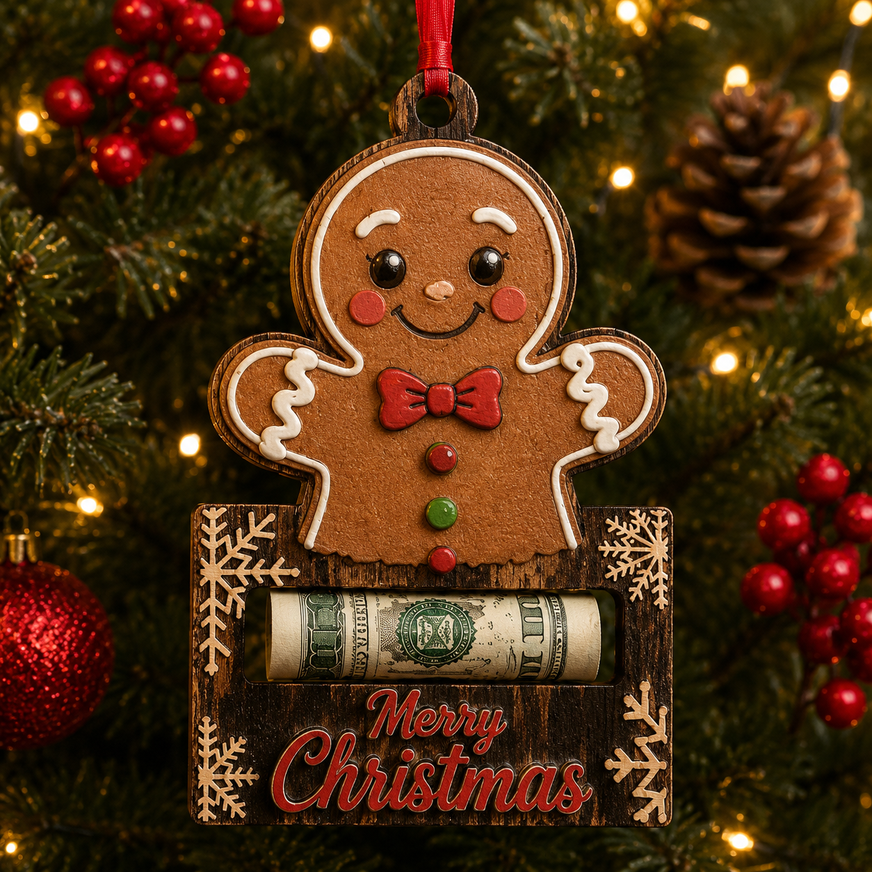 🔥Last 40pcs🎉-✨🎄 Wooden Christmas Cash Gift Holder Ornament – Make Cash Feel Like a Real Christmas Gift