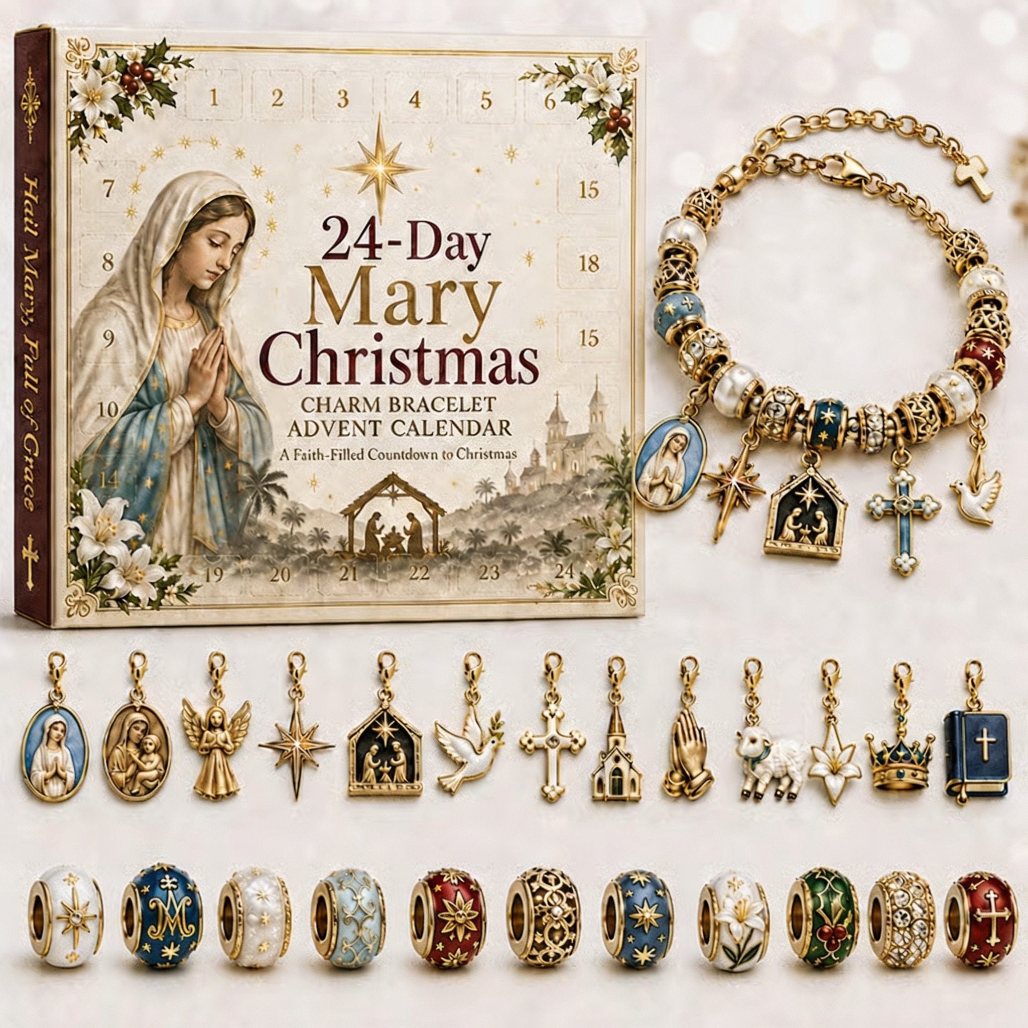 ✨🎄24-Day Christian Christmas Charm Bracelet Advent Calendar