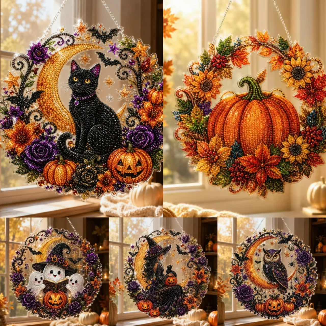🔥Last Day 70% OFF-🎃Halloween Black Cat Moon Diamond Art Hanging Ornament Kit