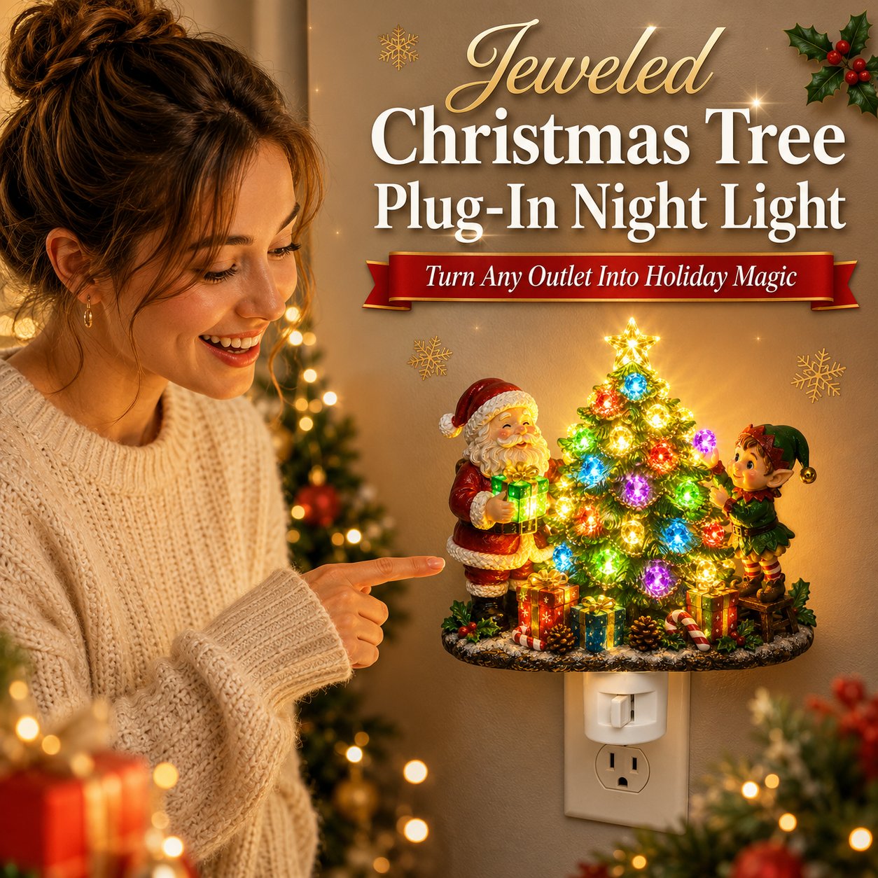 🔥Limited time 70% OFF -🎄🎅Jeweled Christmas Tree Plug-In Night Light