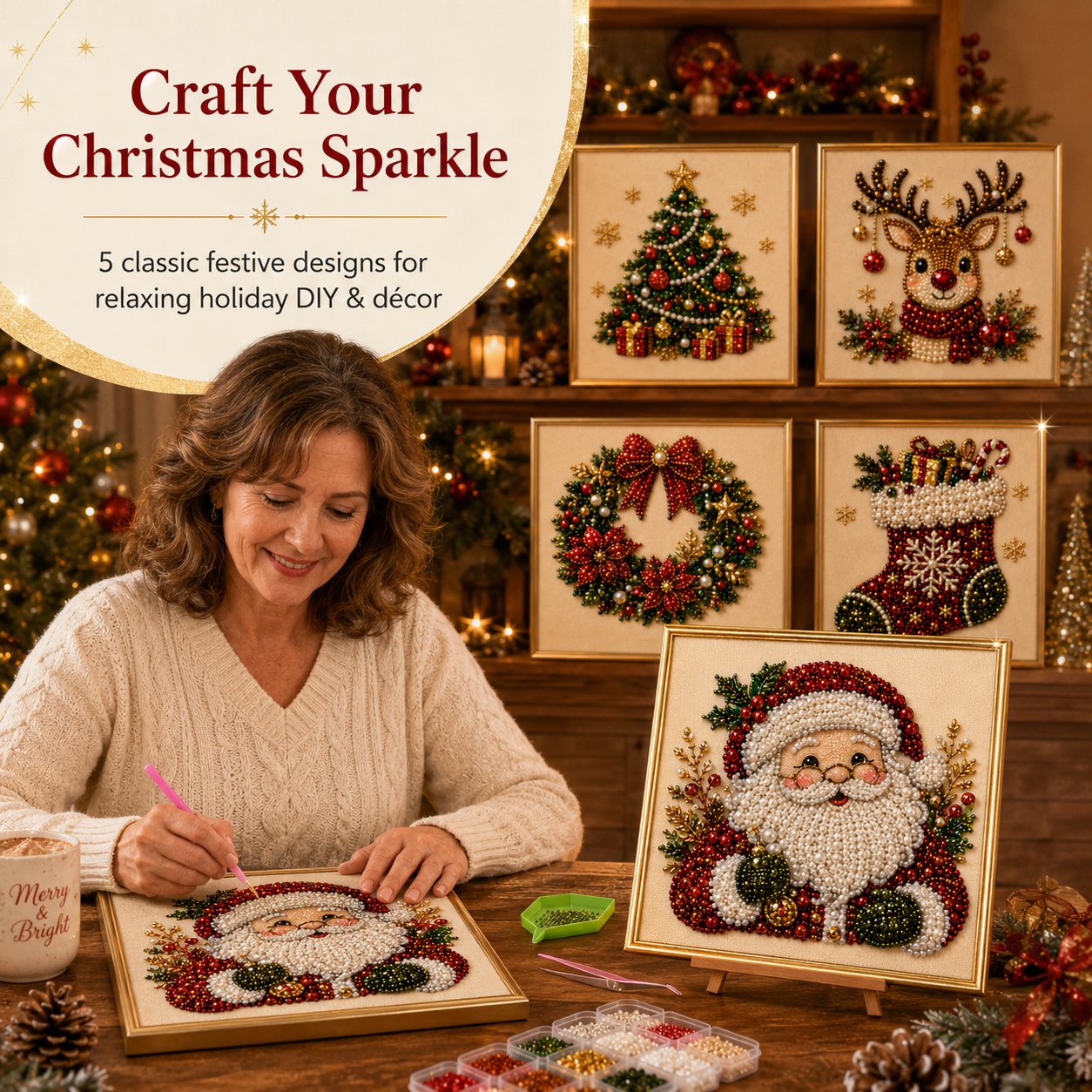 🧘Relaxing & Beginner-Friendly-💎DIY Christmas Pearl Diamond Painting Art Kit(❤Same as the Vedio)