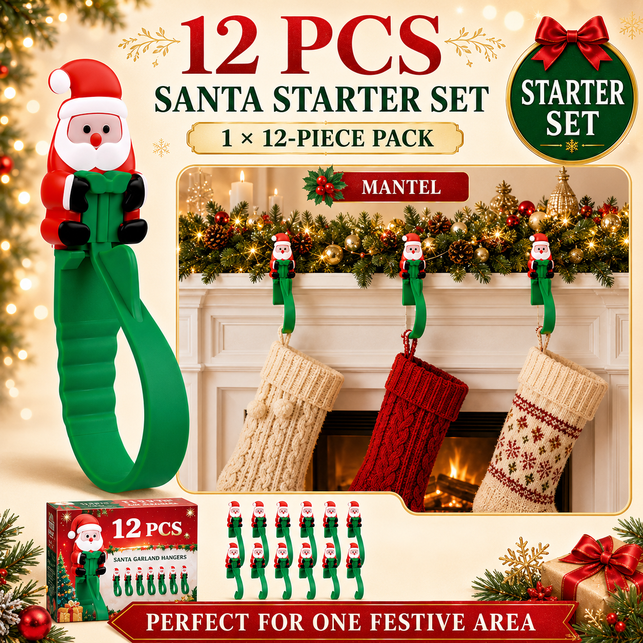 🔥Last 75pcs🎉-🎄🎅 Santa Claus Adhesive Hooks (12-Pack) — no drills, no nails, just peel, stick, and hang