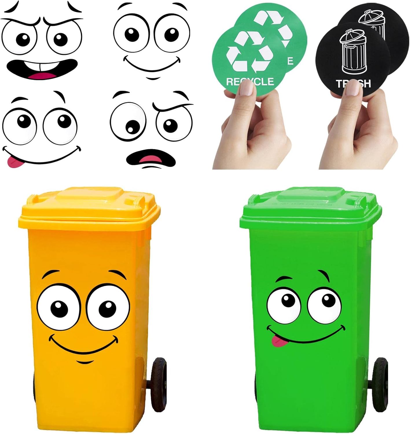 🔥 New Year Hot Sale 49% OFF ♻️😊 Eco-Friendly Trash Can Face Sticker Set — Fun Sorting · Easy Recycling · Planet Friendly 🌱🌍