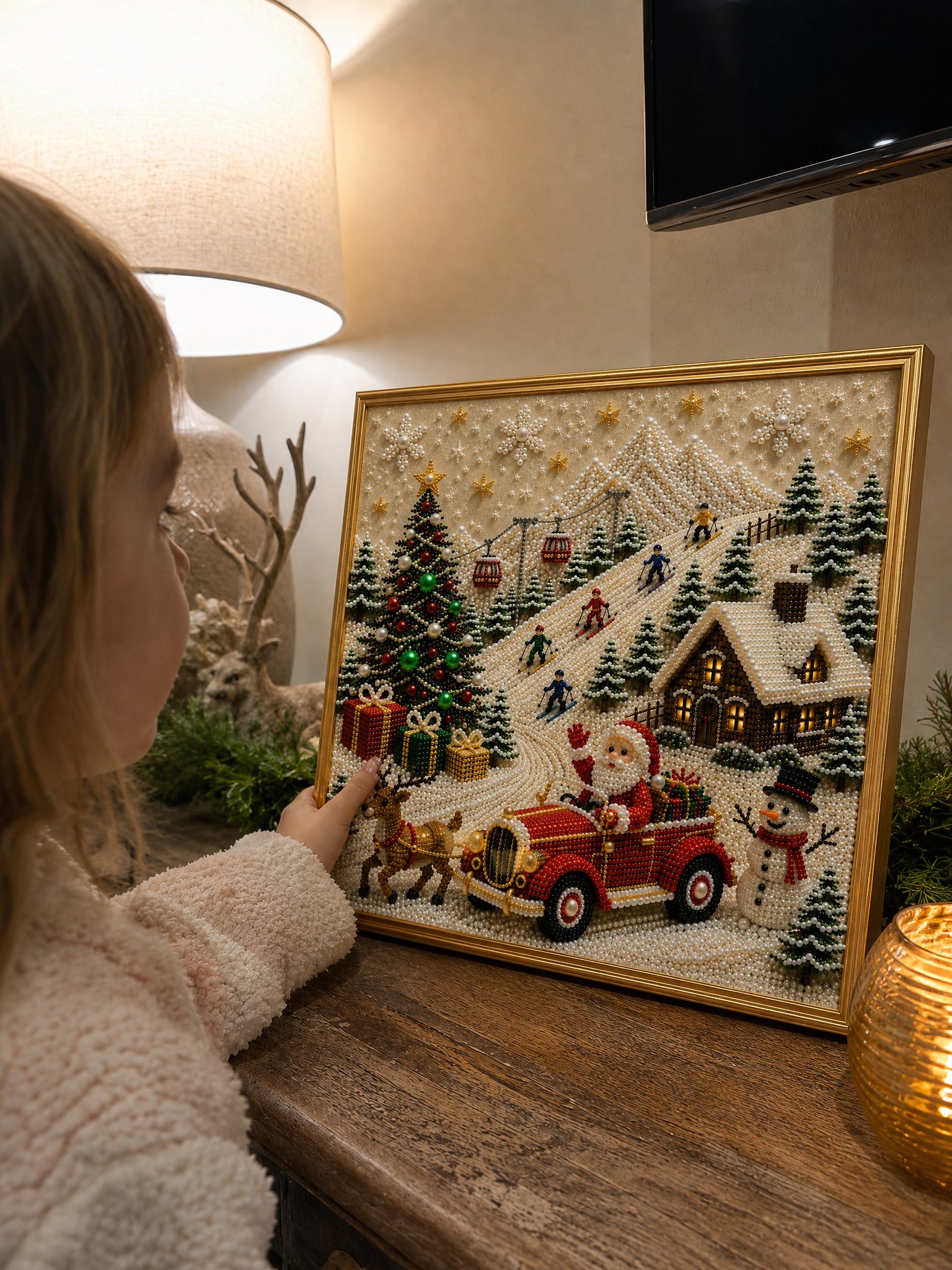 🔥Limited time 70% OFF -🎄🎅 Premium 3D Pearl Christmas Wall Art Kit | Luxury Flocked Canvas & Fade-Resistant Pearl Beads⛄️❄️