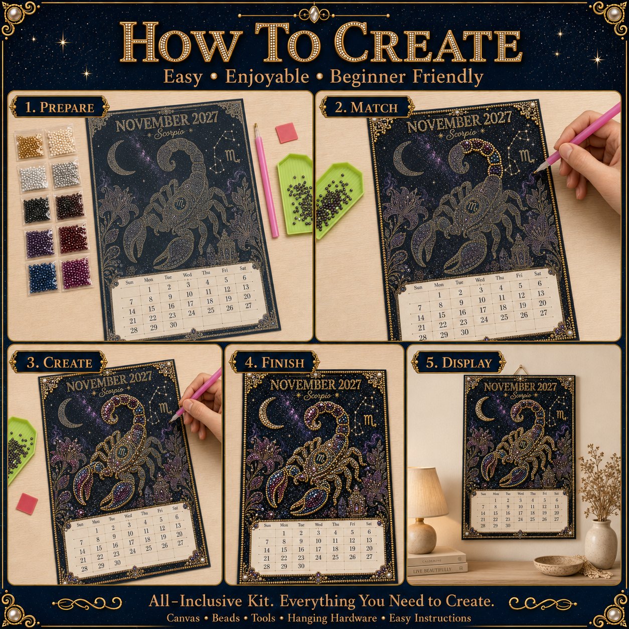 🔥Limited time 70% OFF -♈✨ Beginner-Friendly 2027 Twelve Zodiac Bead Art Calendar Kit – A Sparkling Astrology Craft Journey