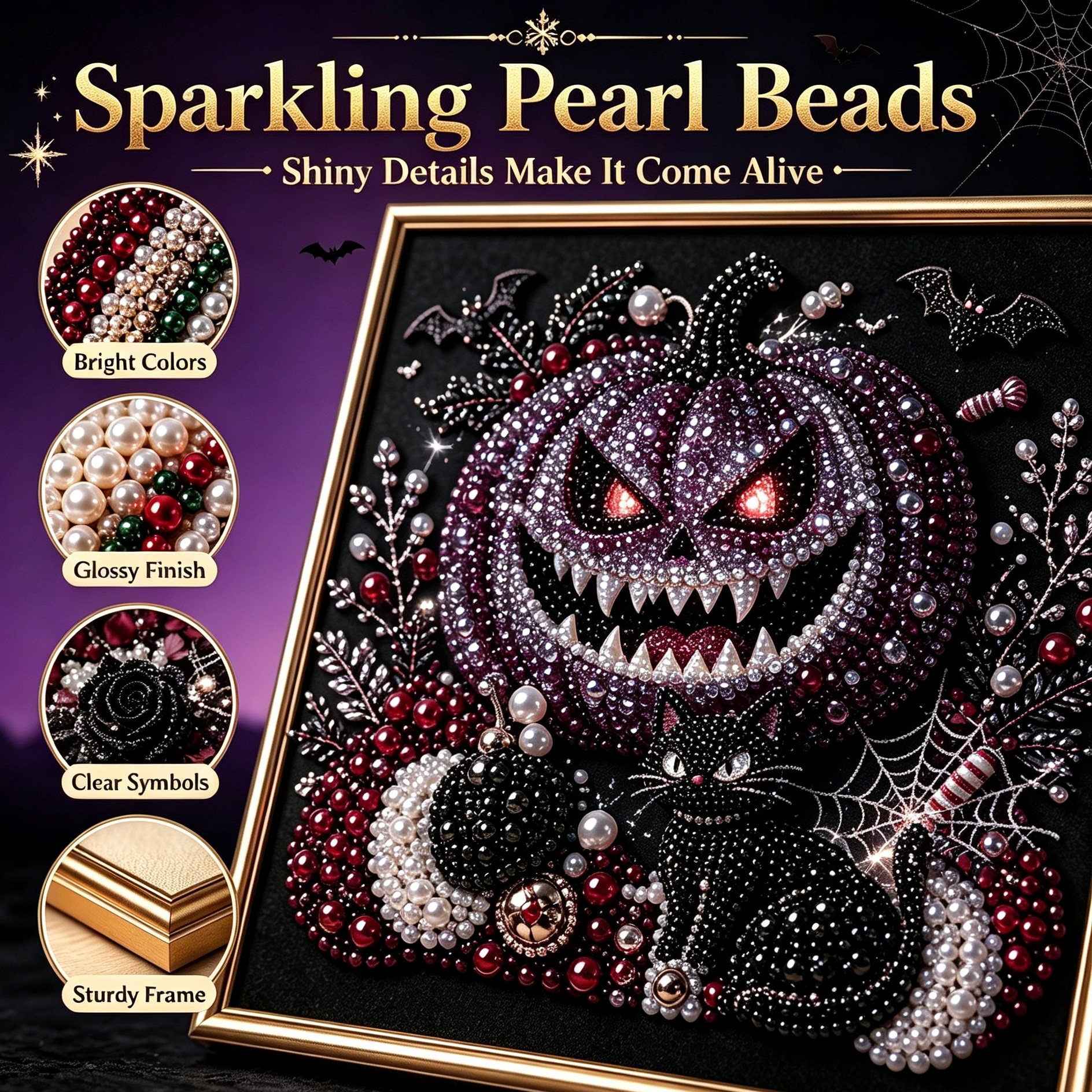 🔥Limited time 70% OFF -🖤 Premium 3D Pearl Dark Gothic Diamond Painting Art Kit | Luxury Flocked Canvas with Scratch-Resistant Non-Fading Pearl Beads DIY Dark Academia Decor 💀🕯️✨