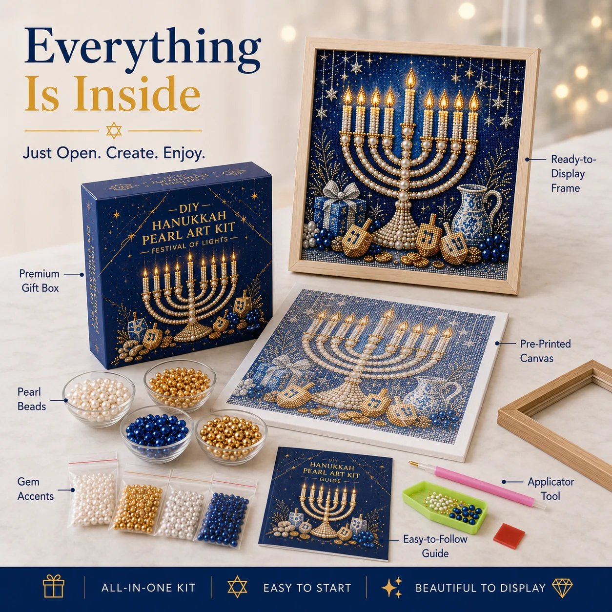 🧘Relaxing & Beginner-Friendly - 🕎✨DIY Hanukkah Pearl Art Kit(❤Same as the Vedio)