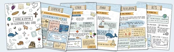 Scribble and Scripture Cover featuring multiple summarized books fo the bible