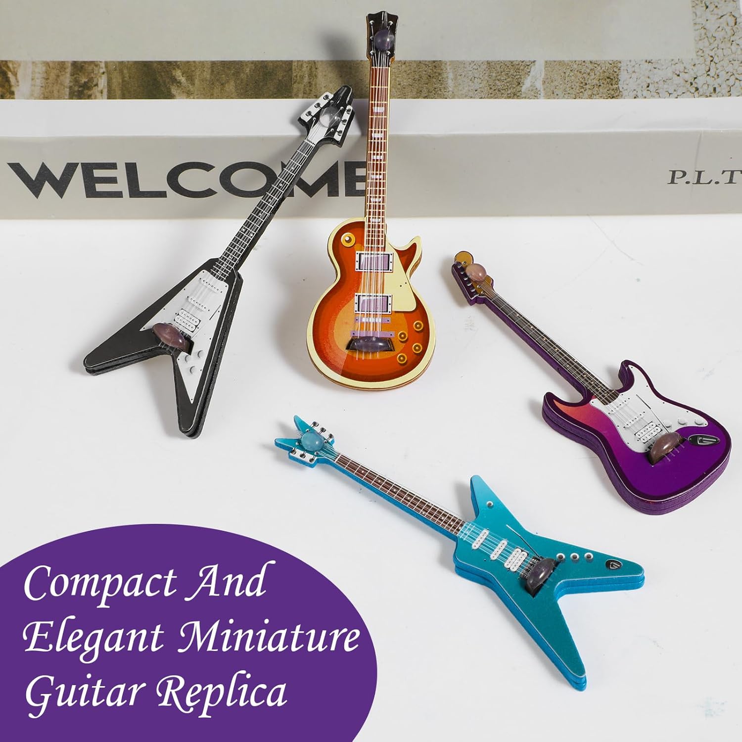 🔥 New Year Hot Sale 49% OFF🎸✨4Pcs Wooden Miniature Electric Guitar — Miniature Bass Guitar Model🎶🪵