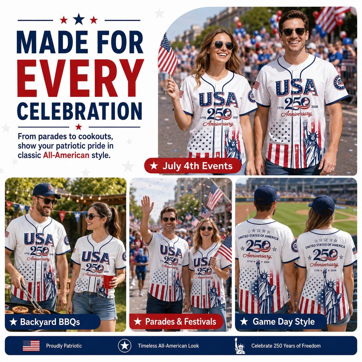 🔥250th Anniversary 70% OFF -🎆⚾250th Anniversary Patriotic Jersey — A Perfect 4th of July Outfit