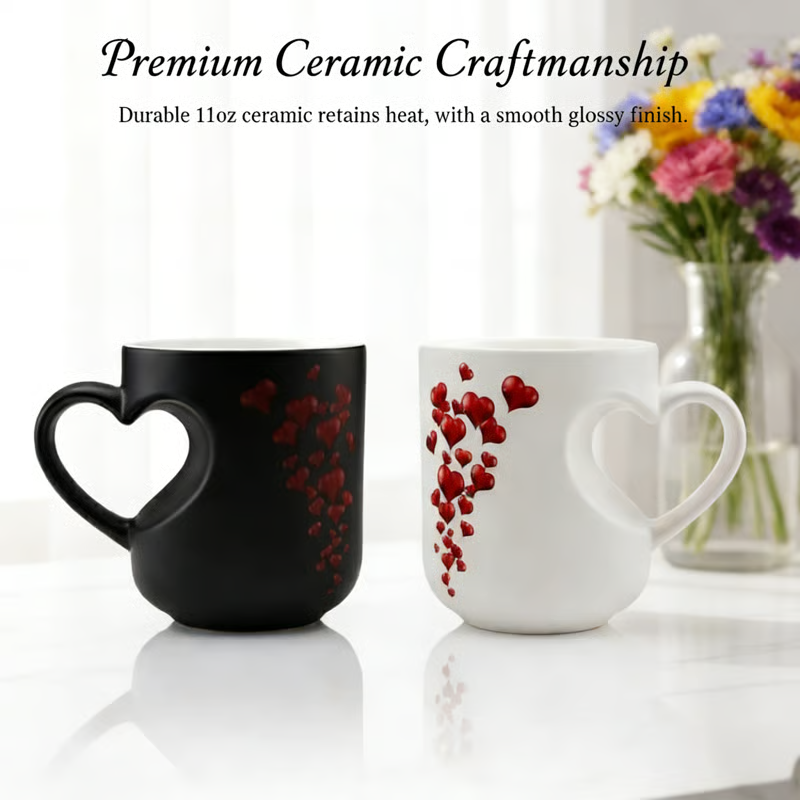 🔥LAST DAY 49% OFF💖☕Color-Changing Ceramic Mug with Heart-Shaped Handle for Valentine's Day ✨🌹