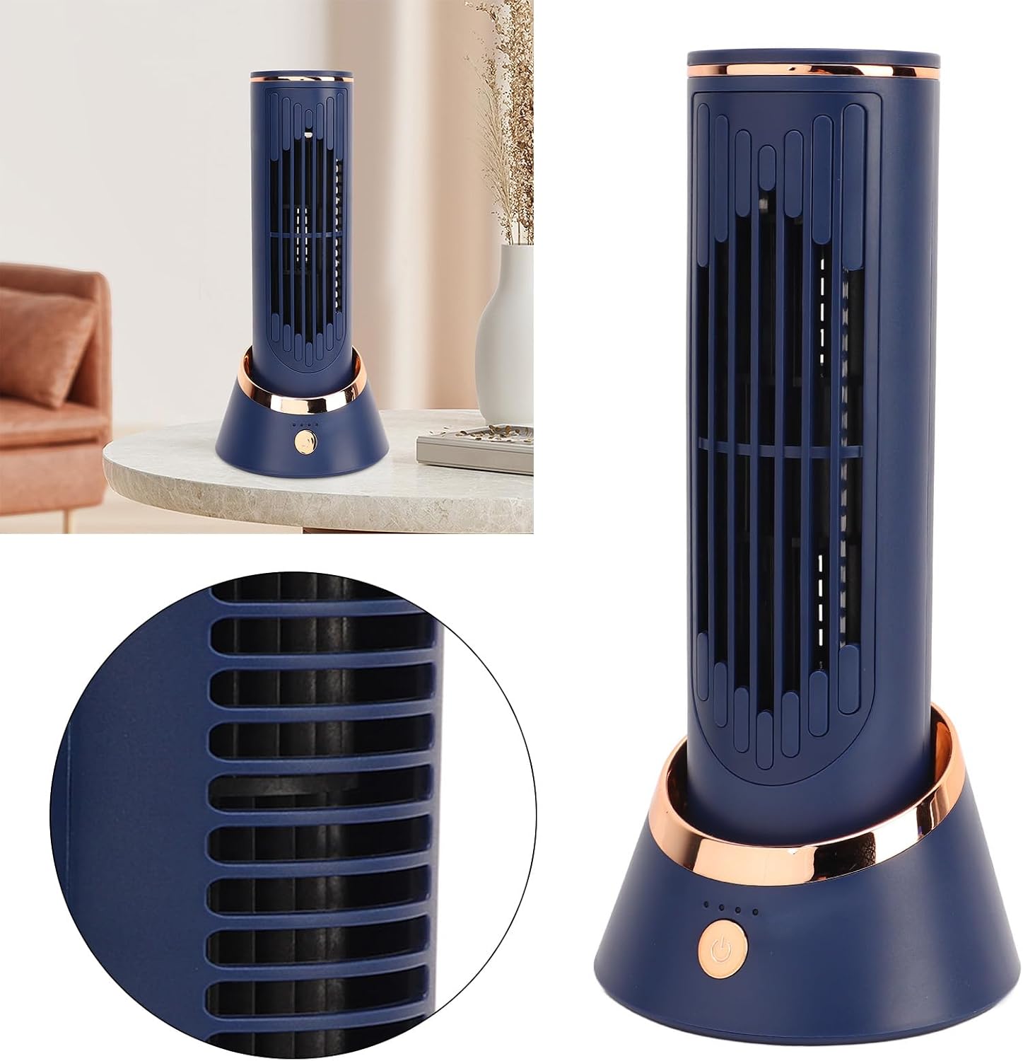 FATA GREUTATE Tischventilator, Leiser Tragbarer Blattloser Ventilator mit 3 Geschwindigkeiten, 120° Oszillierend, Einzigartiger Luftstrom, 4000 MAh Elektrischer, Ventilator Klein