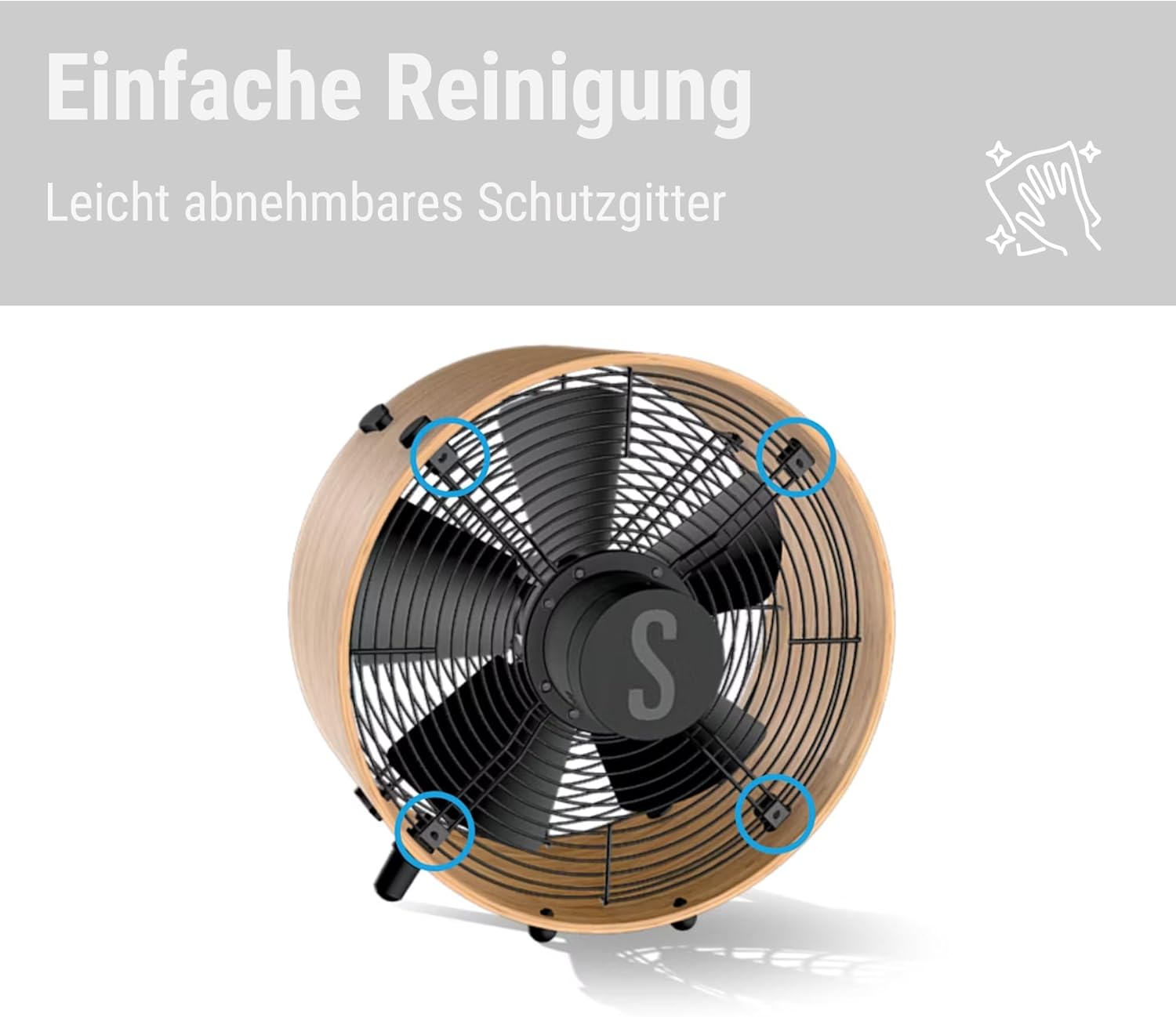 FATA GREUTATE Ventilator Otto, aus Bambus, mit 3 Geschwindigkeiten, ideal im Sommer und fürs Schlafzimmer, Wohnzimmer und Büro geeignet, einfache Reinigung, 50 Watt