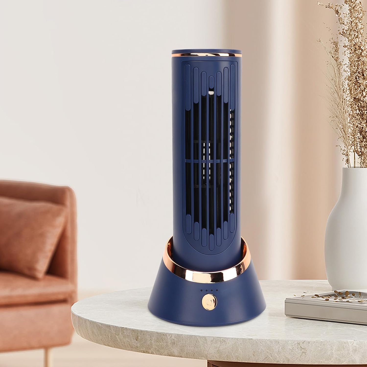 FATA GREUTATE Tischventilator, Leiser Tragbarer Blattloser Ventilator mit 3 Geschwindigkeiten, 120° Oszillierend, Einzigartiger Luftstrom, 4000 MAh Elektrischer, Ventilator Klein